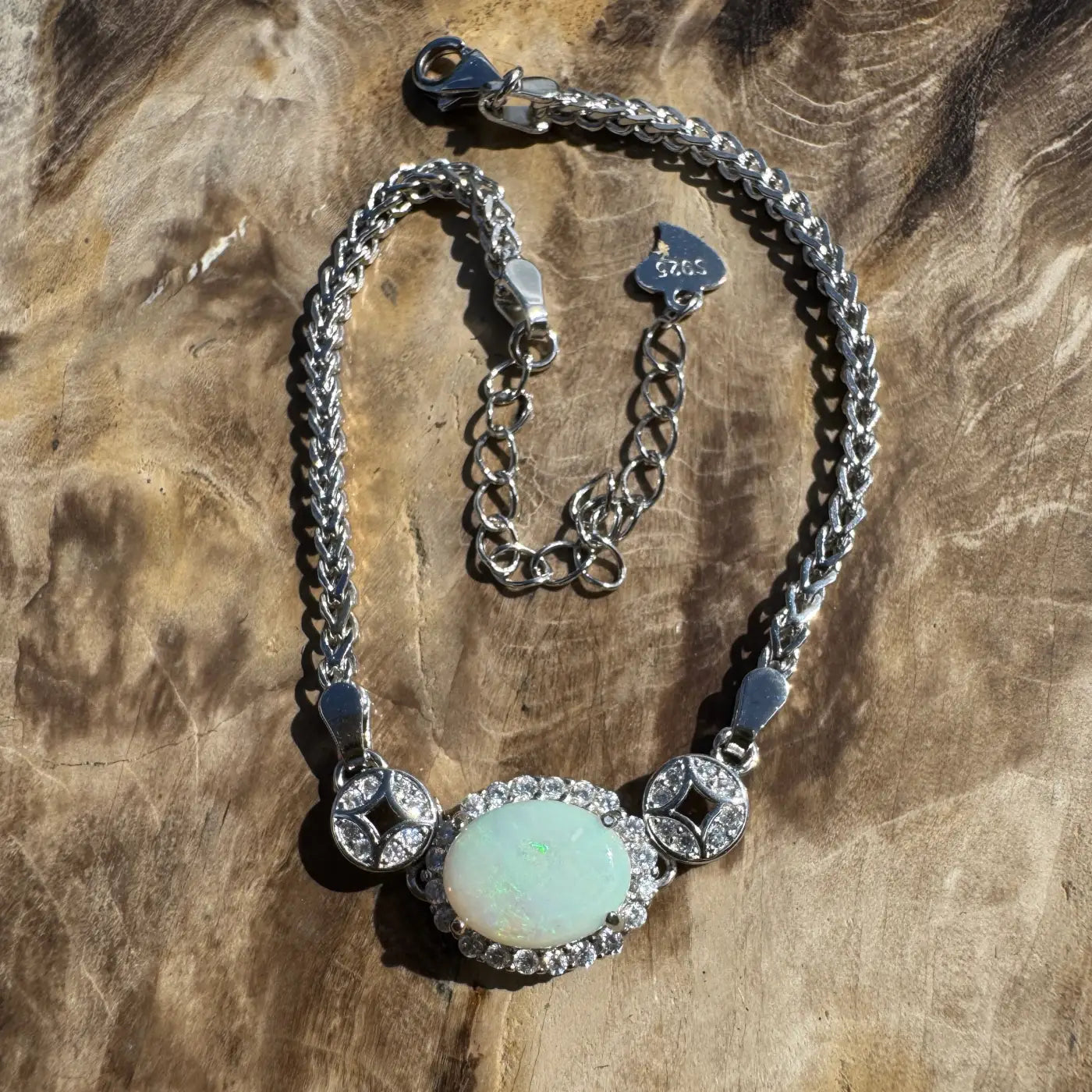 Silver opal bracelet with diamond accents from Rainforest Light handcrafted sterling silver jewelry
