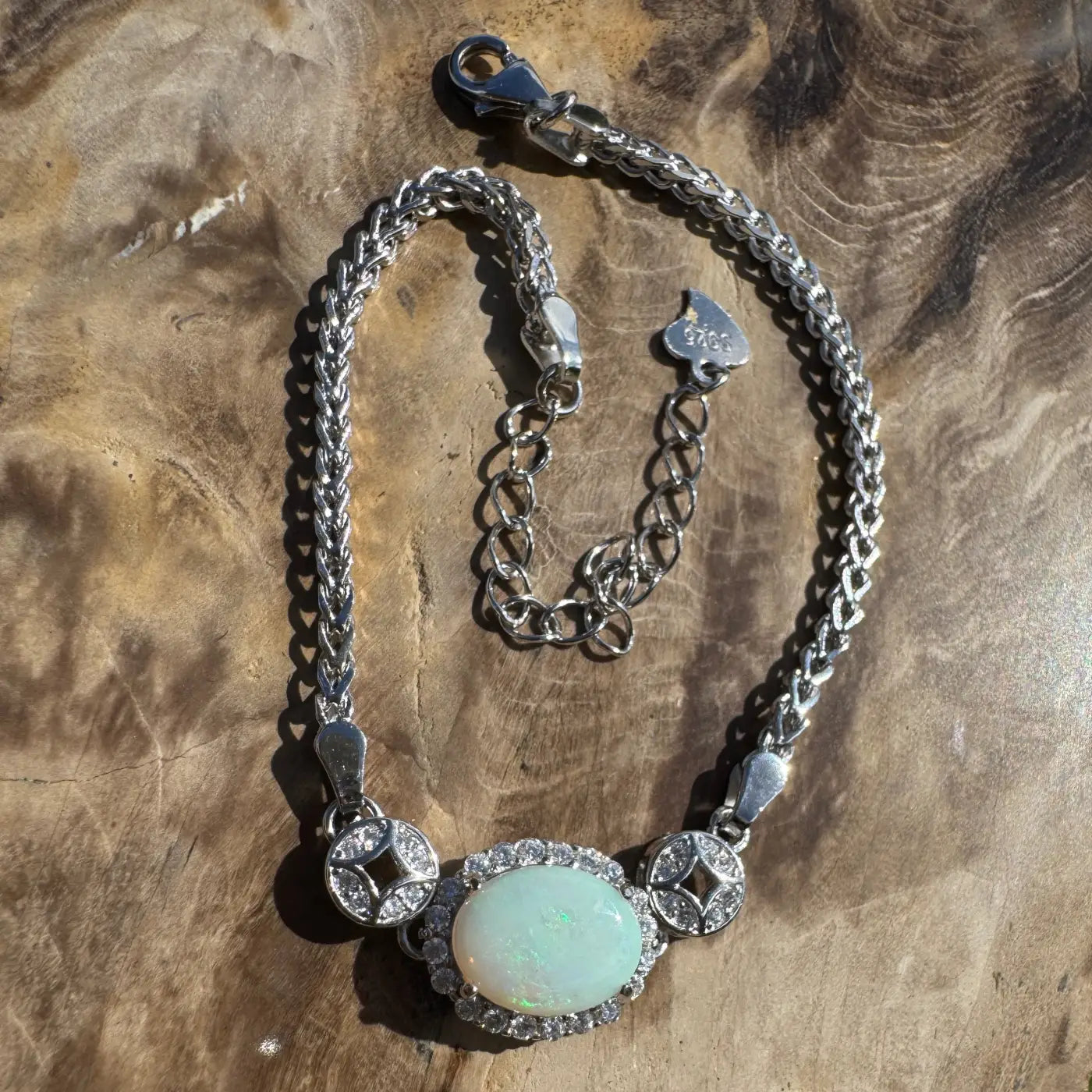 Silver opal bracelet featuring Coober Pedy opal and cubic zirconia in sterling silver