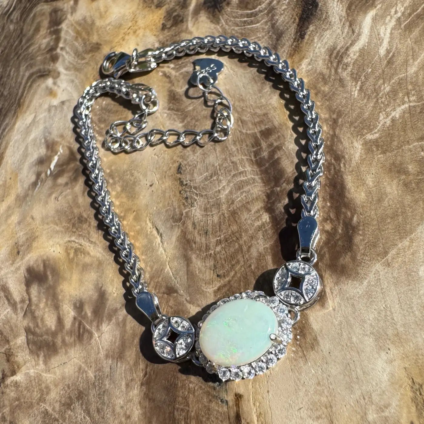 ‘Rainforest Light' ~ Handcrafted 1.1ct Coober Pedy Opal and Cubic Zirconia 925 Sterling Silver Bracelet