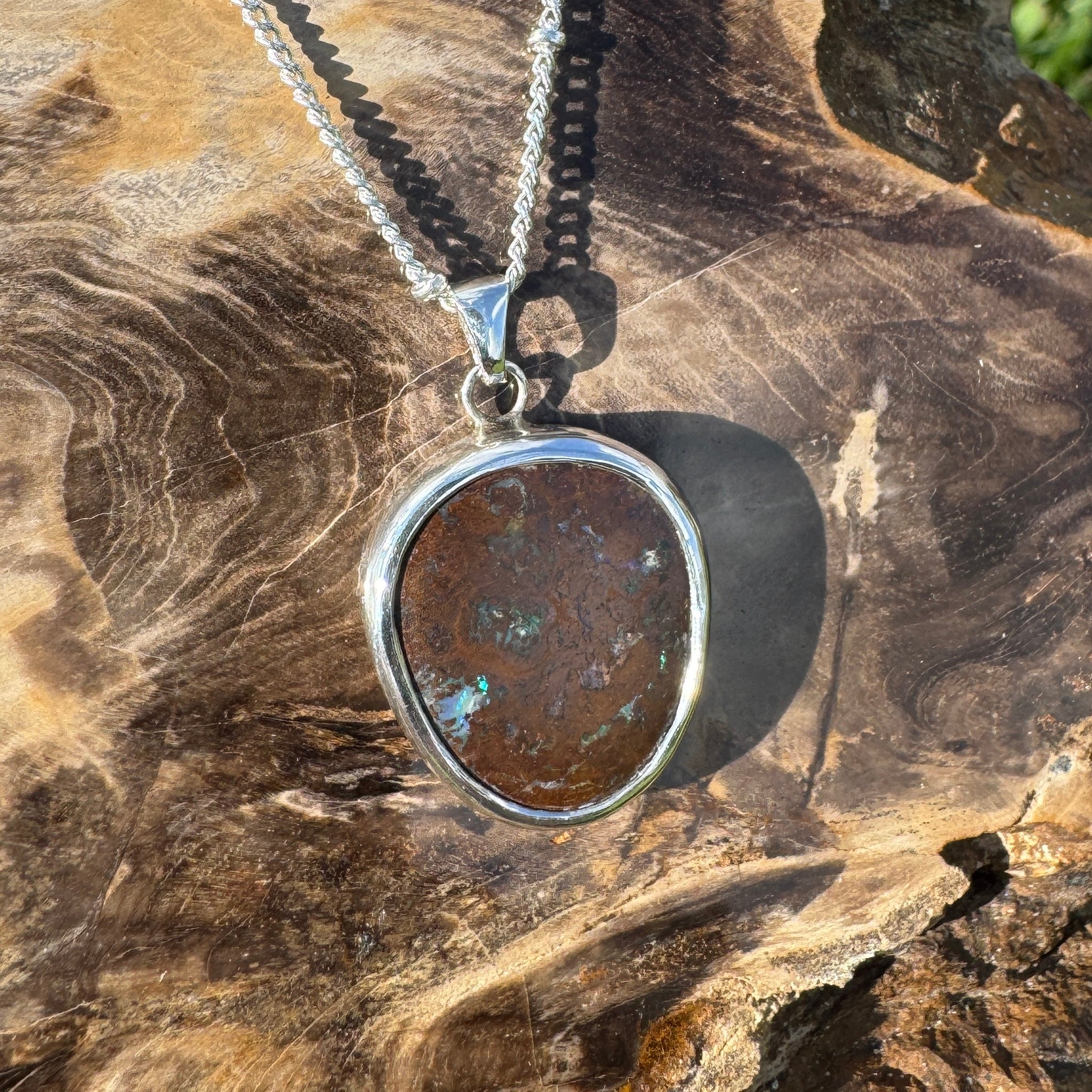 Rainforest Tide ~ 20.1ct Solid Queensland Boulder Opal 925 Sterling Silver Pendant Necklace