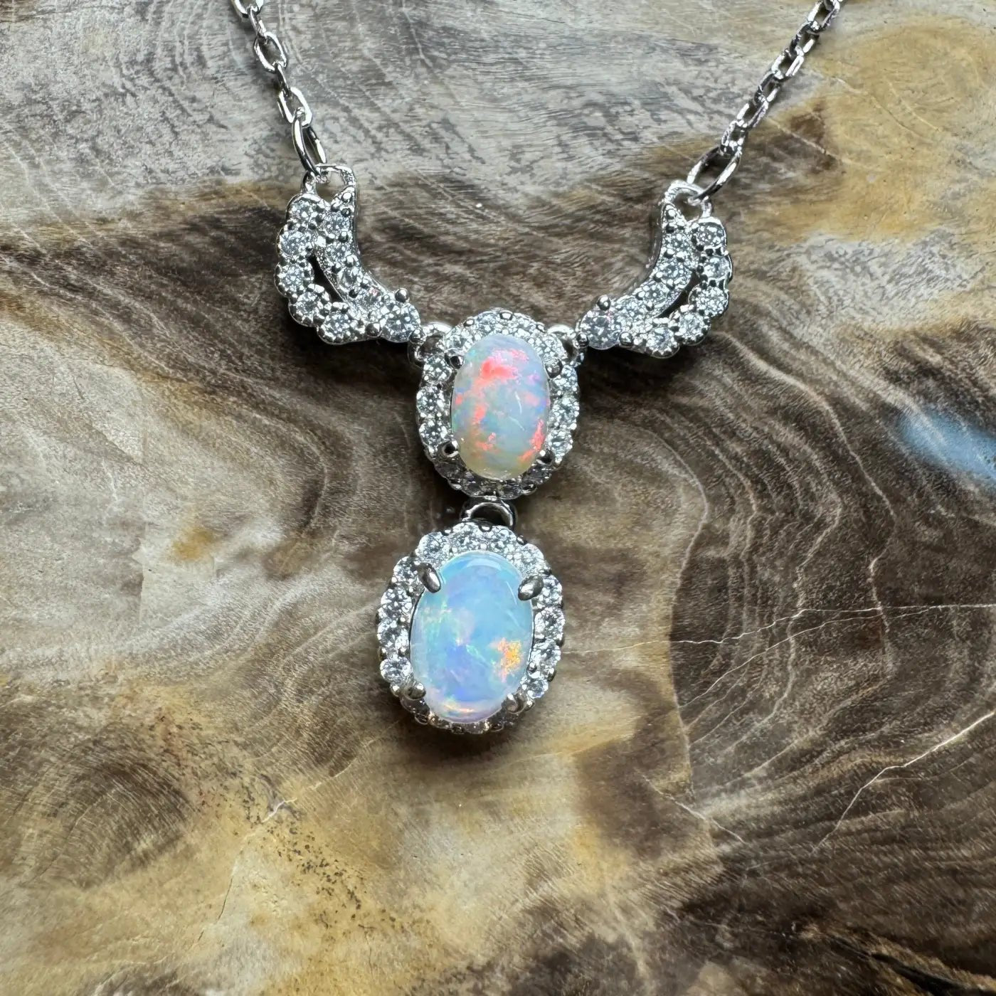 ‘Red Centre Radiance' ~ Handcrafted 0.9ct Solid Coober Pedy Opal and Cubic Zirconia 925 Sterling Silver Necklace