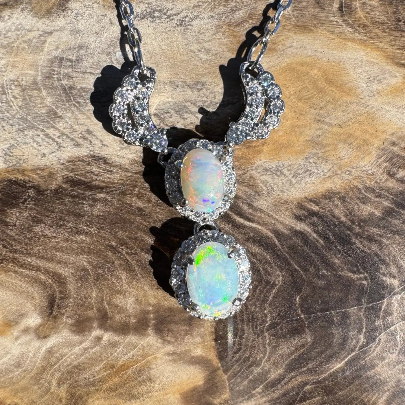 ‘Red Centre Radiance' ~ Handcrafted 0.9ct Solid Coober Pedy Opal and Cubic Zirconia 925 Sterling Silver Necklace