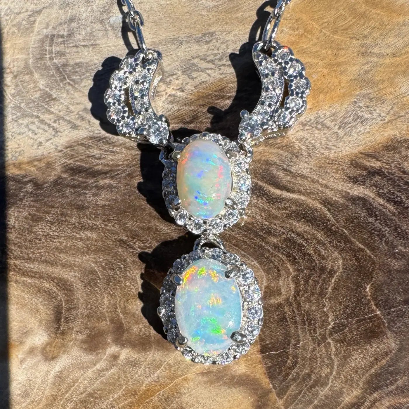 ‘Red Centre Radiance' ~ Handcrafted 0.9ct Solid Coober Pedy Opal and Cubic Zirconia 925 Sterling Silver Necklace