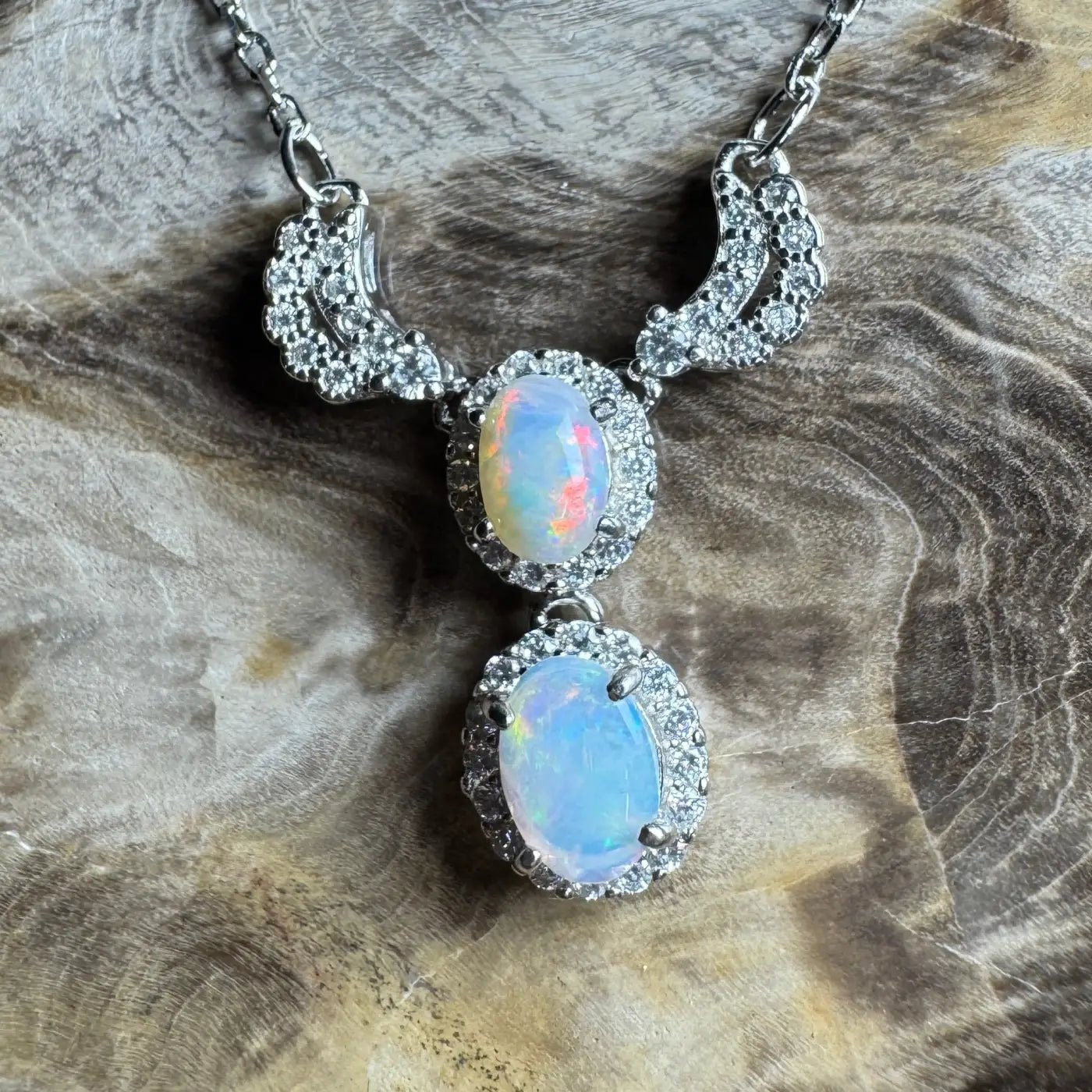 ‘Red Centre Radiance' ~ Handcrafted 0.9ct Solid Coober Pedy Opal and Cubic Zirconia 925 Sterling Silver Necklace
