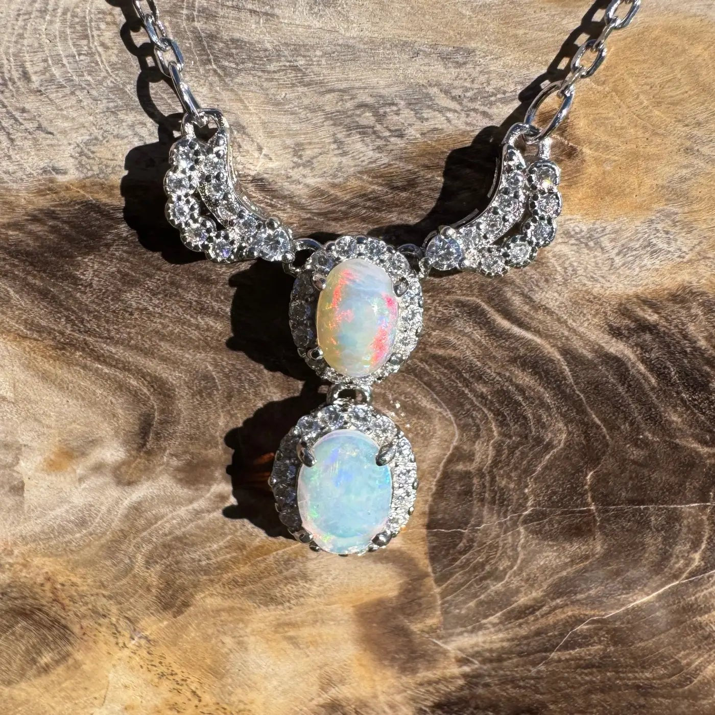 ‘Red Centre Radiance' ~ Handcrafted 0.9ct Solid Coober Pedy Opal and Cubic Zirconia 925 Sterling Silver Necklace