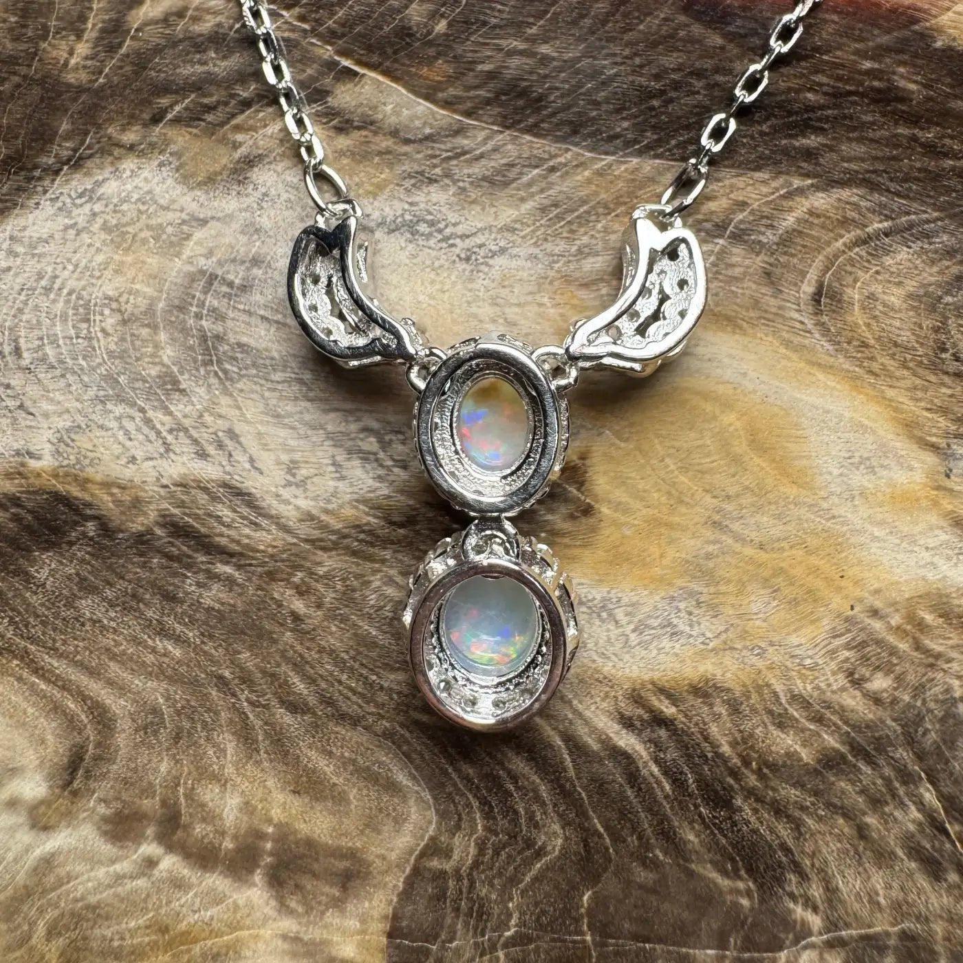 ‘Red Centre Radiance' ~ Handcrafted 0.9ct Solid Coober Pedy Opal and Cubic Zirconia 925 Sterling Silver Necklace