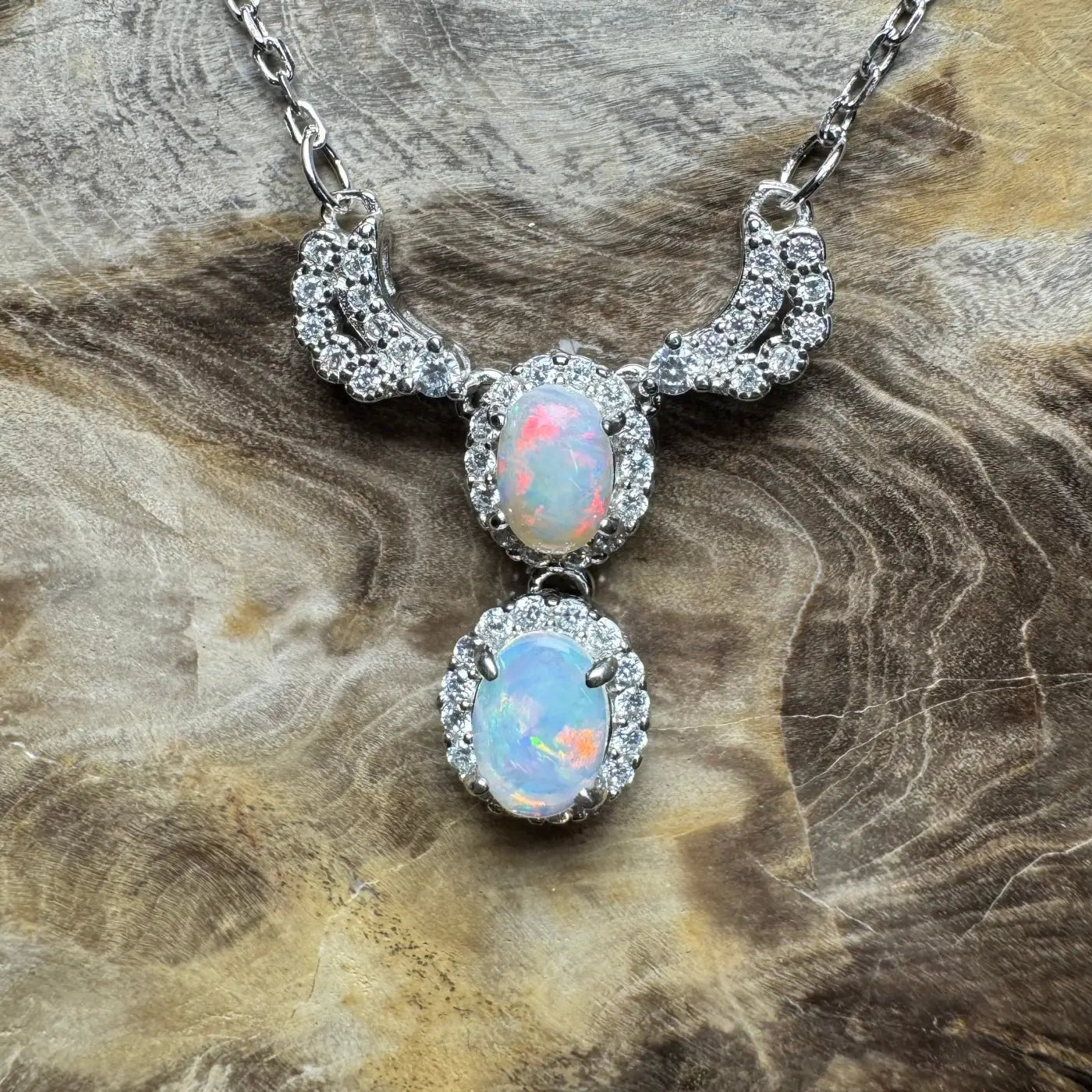 ‘Red Centre Radiance' ~ Handcrafted 0.9ct Solid Coober Pedy Opal and Cubic Zirconia 925 Sterling Silver Necklace