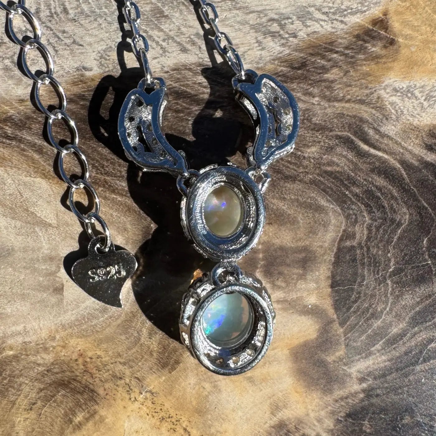 ‘Red Centre Radiance' ~ Handcrafted 0.9ct Solid Coober Pedy Opal and Cubic Zirconia 925 Sterling Silver Necklace