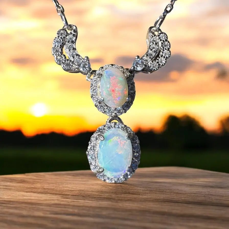 ‘Red Centre Radiance' ~ Handcrafted 0.9ct Solid Coober Pedy Opal and Cubic Zirconia 925 Sterling Silver Necklace