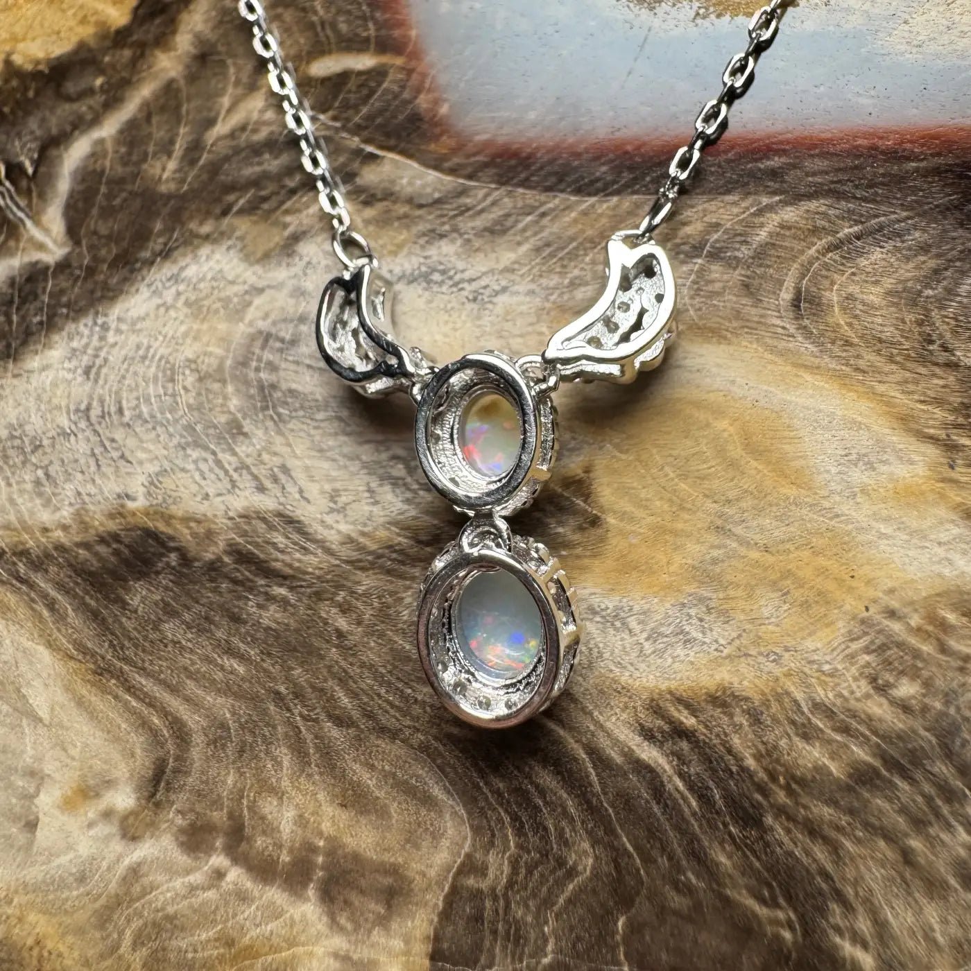 ‘Red Centre Radiance' ~ Handcrafted 0.9ct Solid Coober Pedy Opal and Cubic Zirconia 925 Sterling Silver Necklace