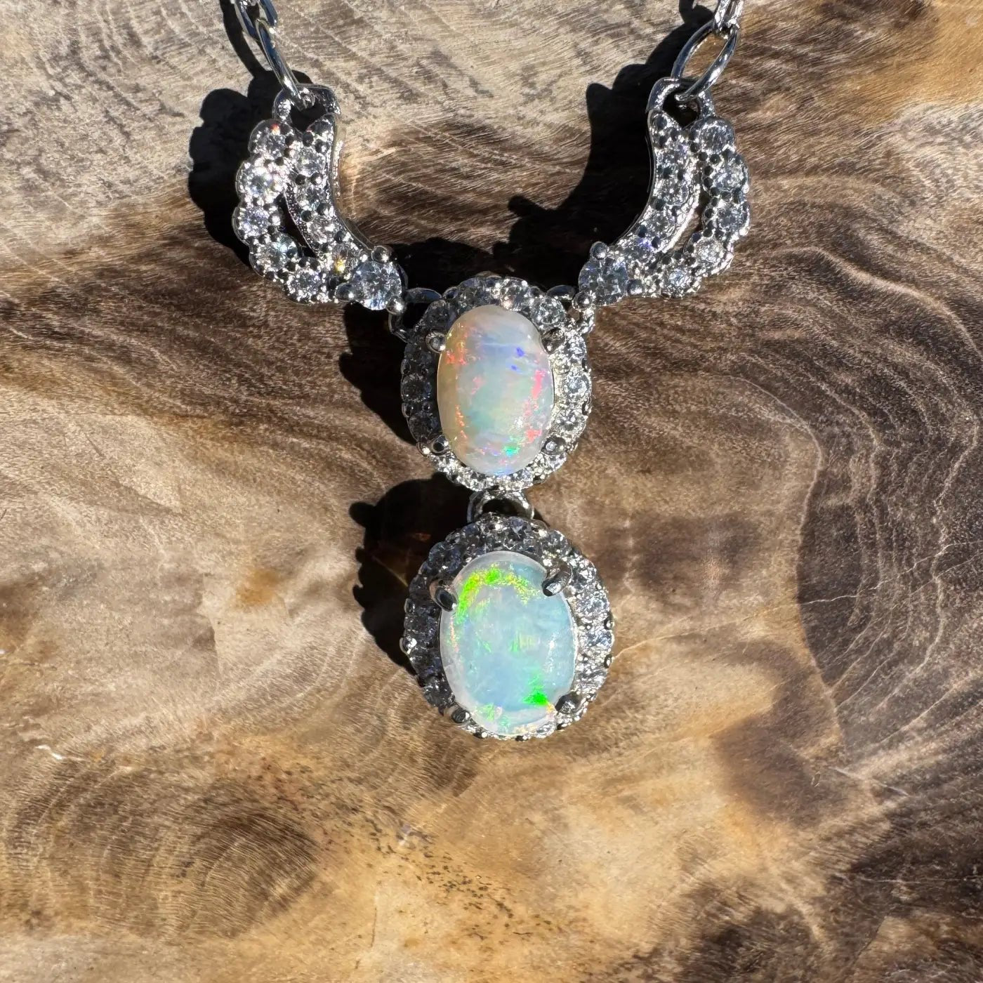 ‘Red Centre Radiance' ~ Handcrafted 0.9ct Solid Coober Pedy Opal and Cubic Zirconia 925 Sterling Silver Necklace