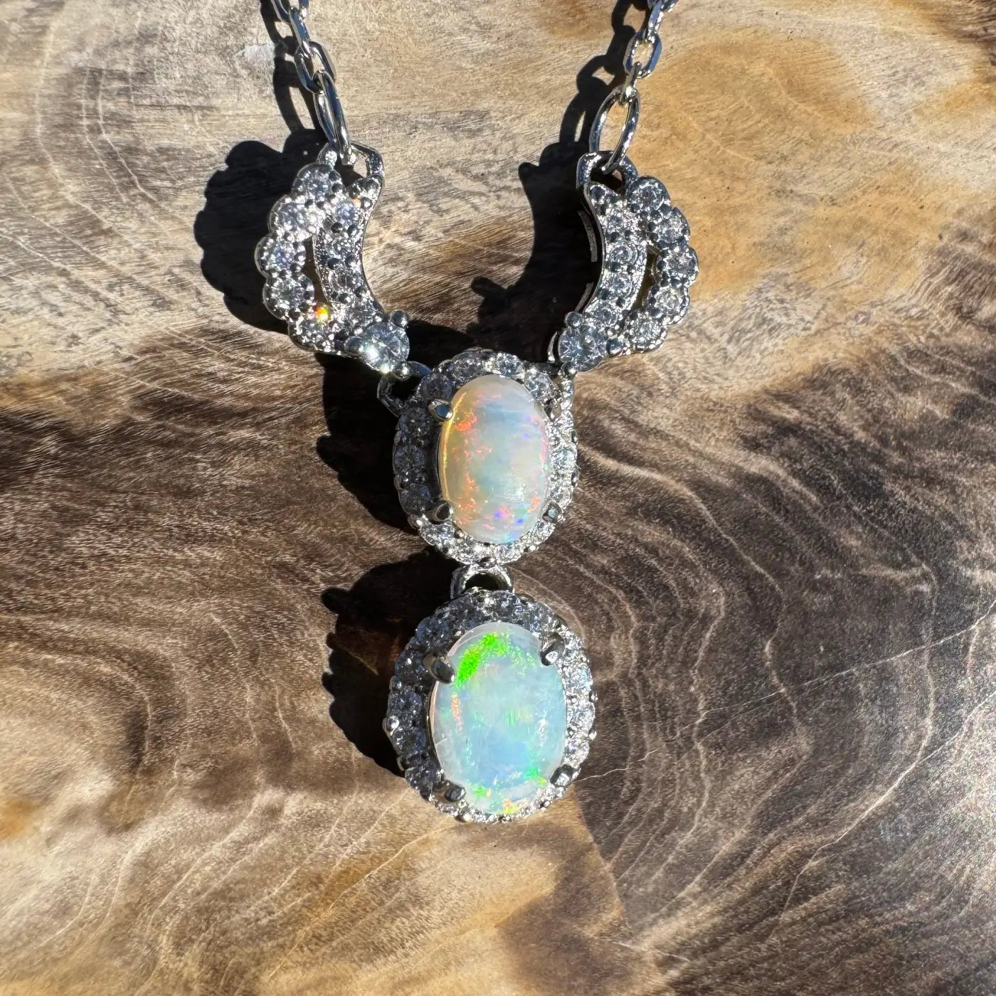 ‘Red Centre Radiance' ~ Handcrafted 0.9ct Solid Coober Pedy Opal and Cubic Zirconia 925 Sterling Silver Necklace