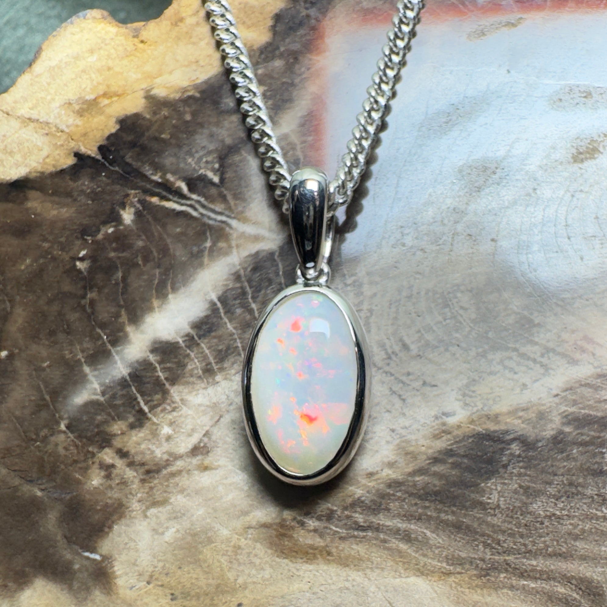 Red Centre Whisper ~ 1.35ct Coober Pedy Opal 925 Silver Pendant