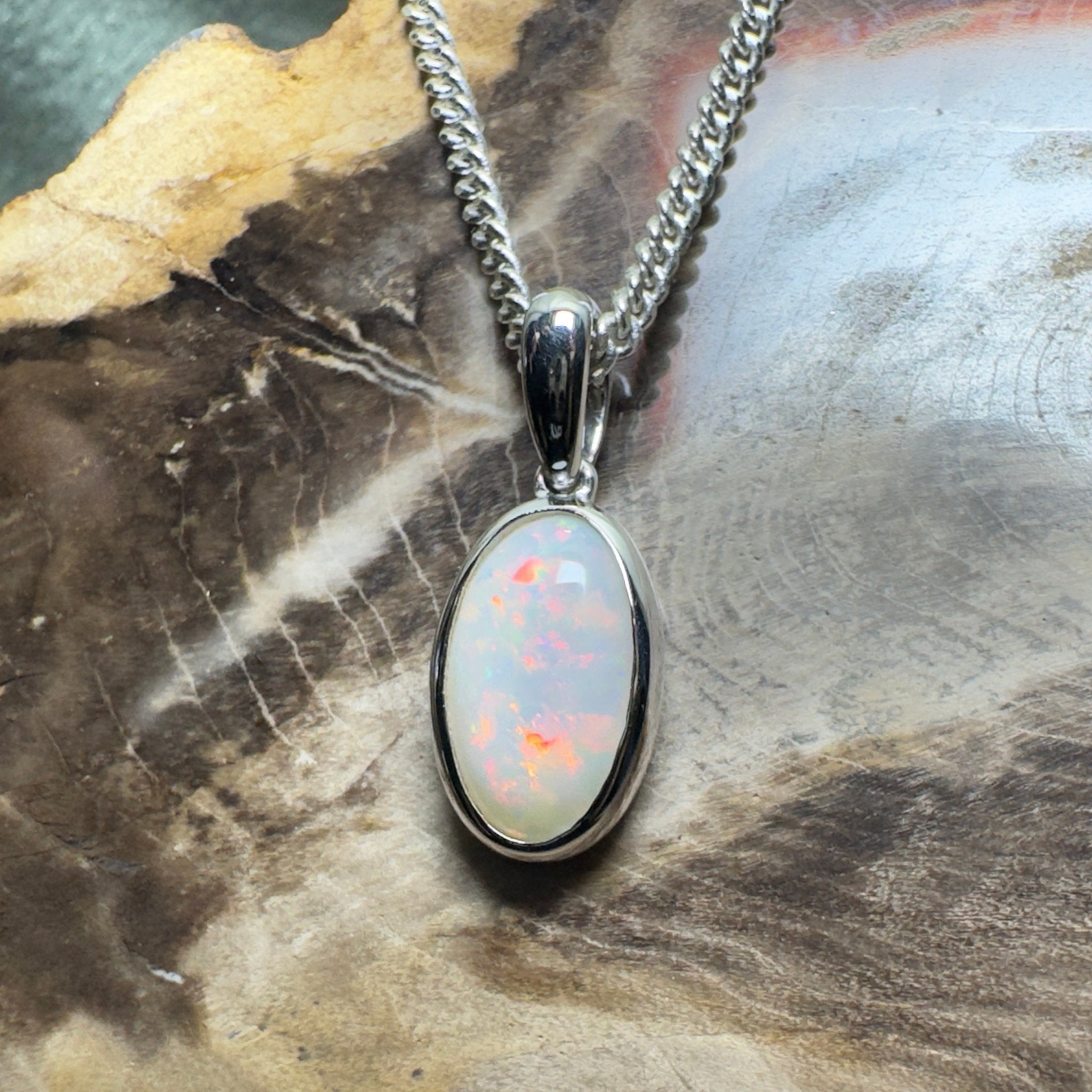 Red Centre Whisper ~ 1.35ct Coober Pedy Opal 925 Silver Pendant