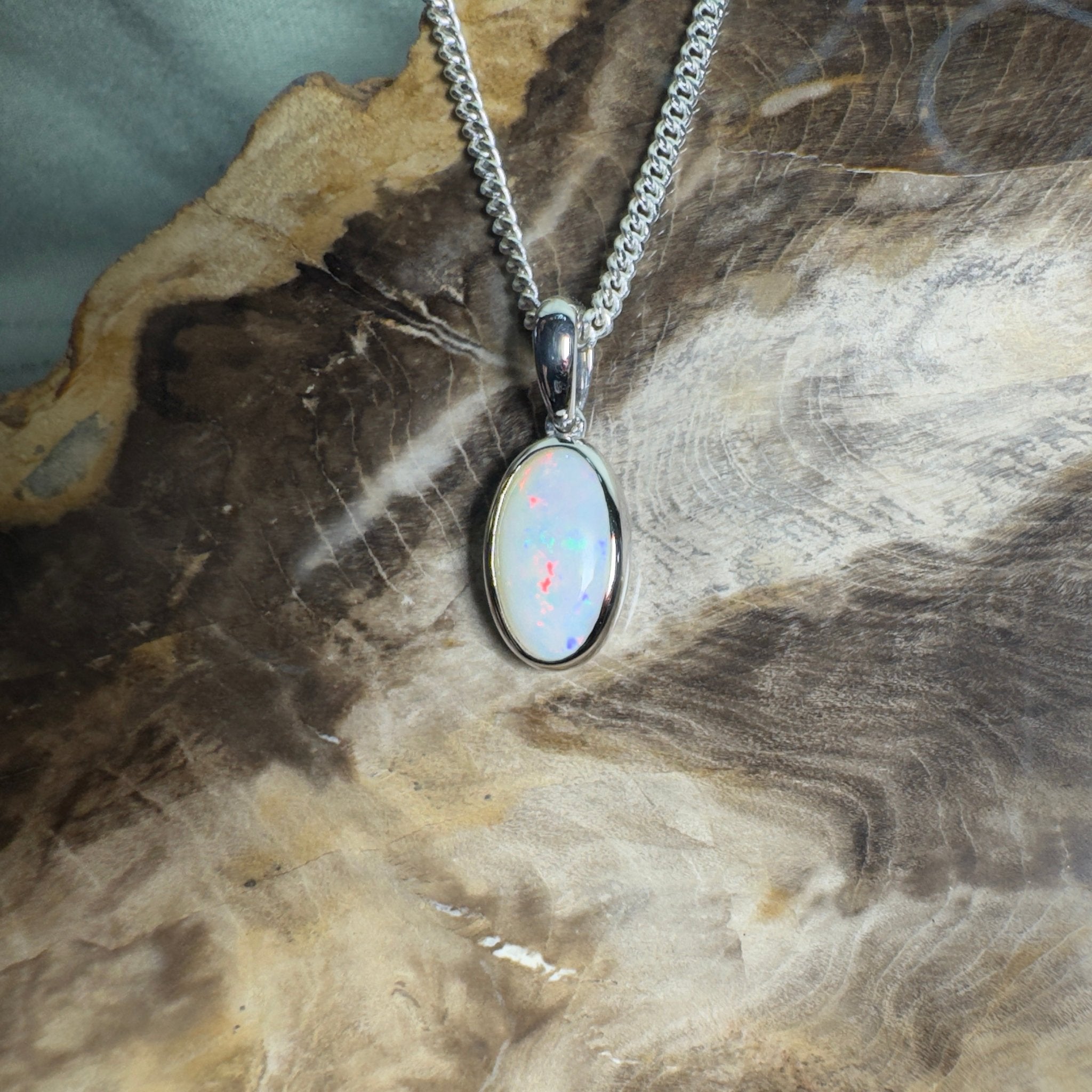 Red Centre Whisper ~ 1.35ct Coober Pedy Opal 925 Silver Pendant