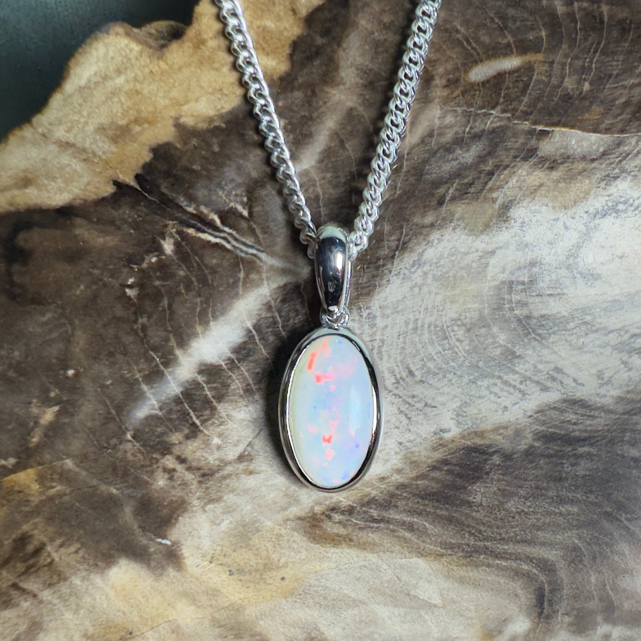 Red Centre Whisper ~ 1.35ct Coober Pedy Opal 925 Silver Pendant