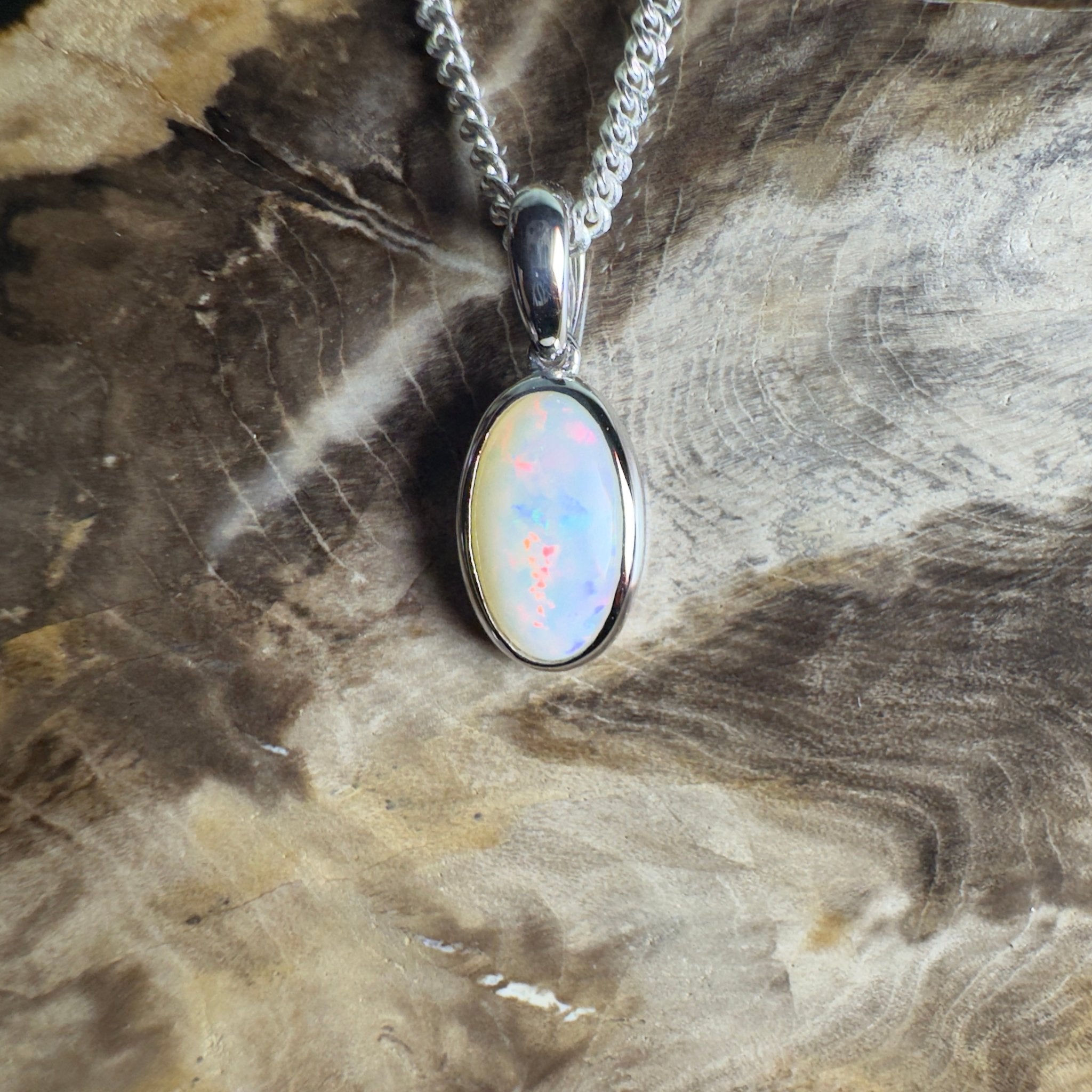 Red Centre Whisper ~ 1.35ct Coober Pedy Opal 925 Silver Pendant
