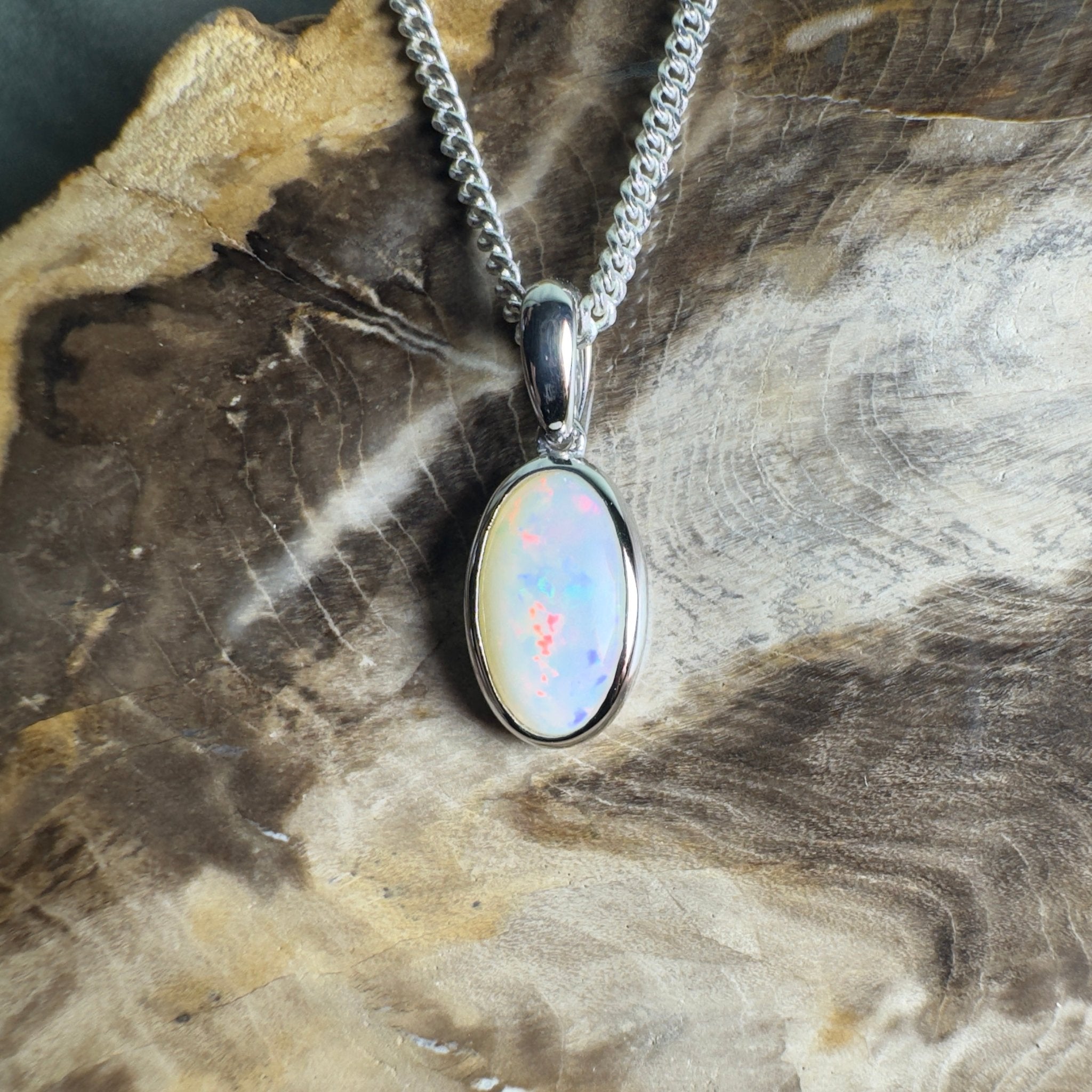 Red Centre Whisper ~ 1.35ct Coober Pedy Opal 925 Silver Pendant