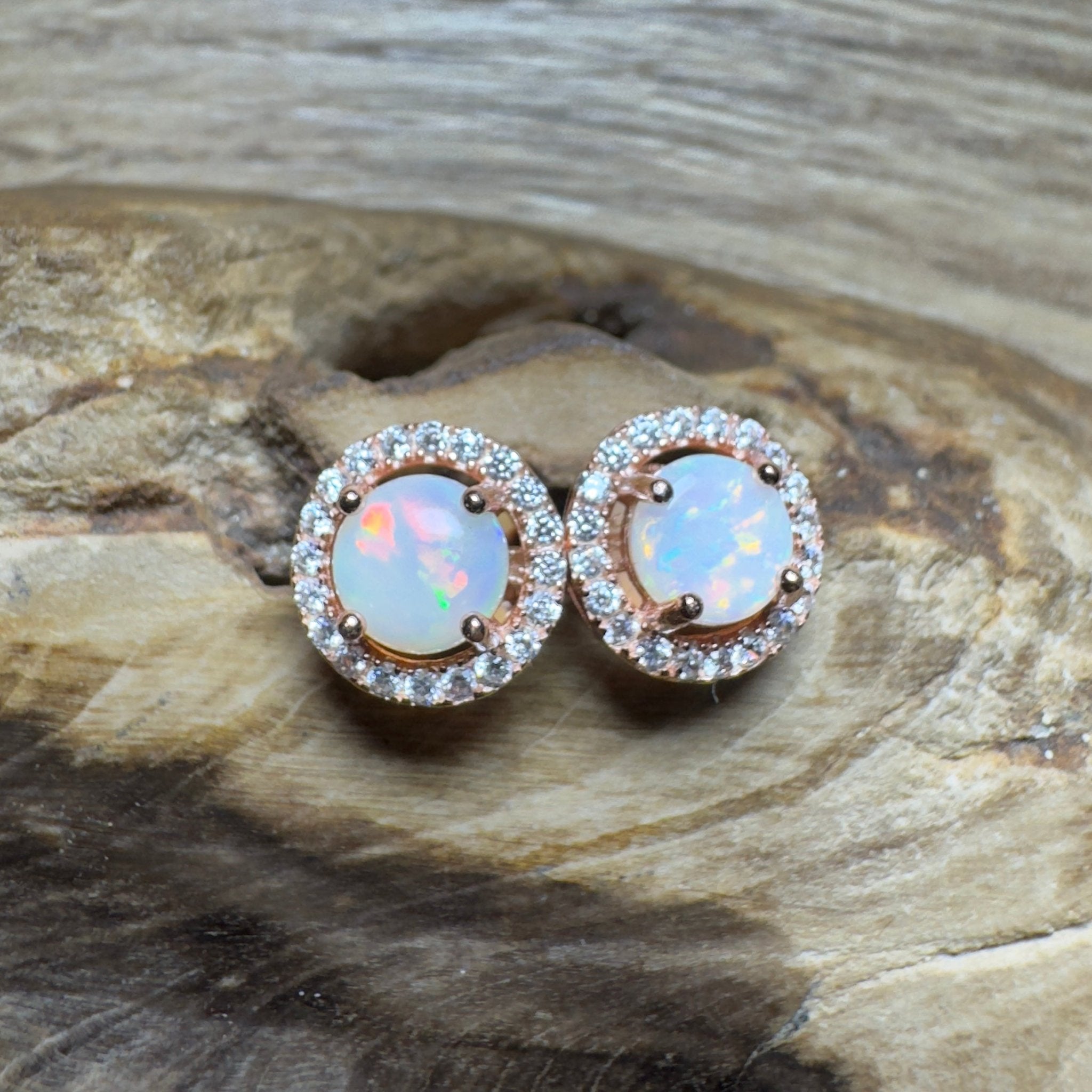 Red Desert Wonders ~ 0.8ct Coober Pedy Opal Rose Gold Coated Sterling Silver Earrings