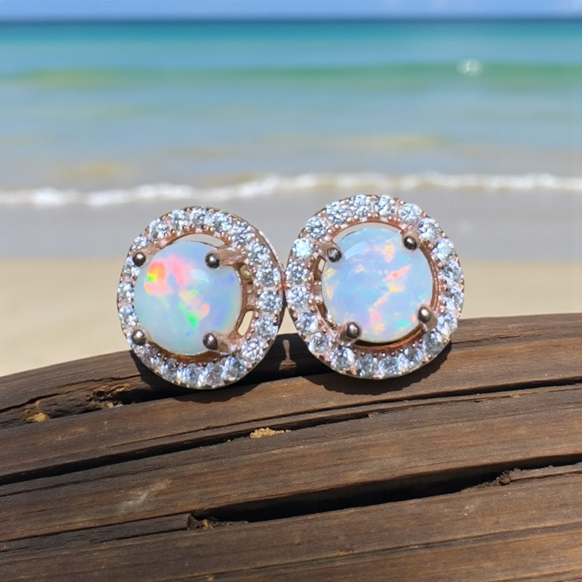 Red Desert Wonders ~ 0.8ct Coober Pedy Opal Rose Gold Coated Sterling Silver Earrings