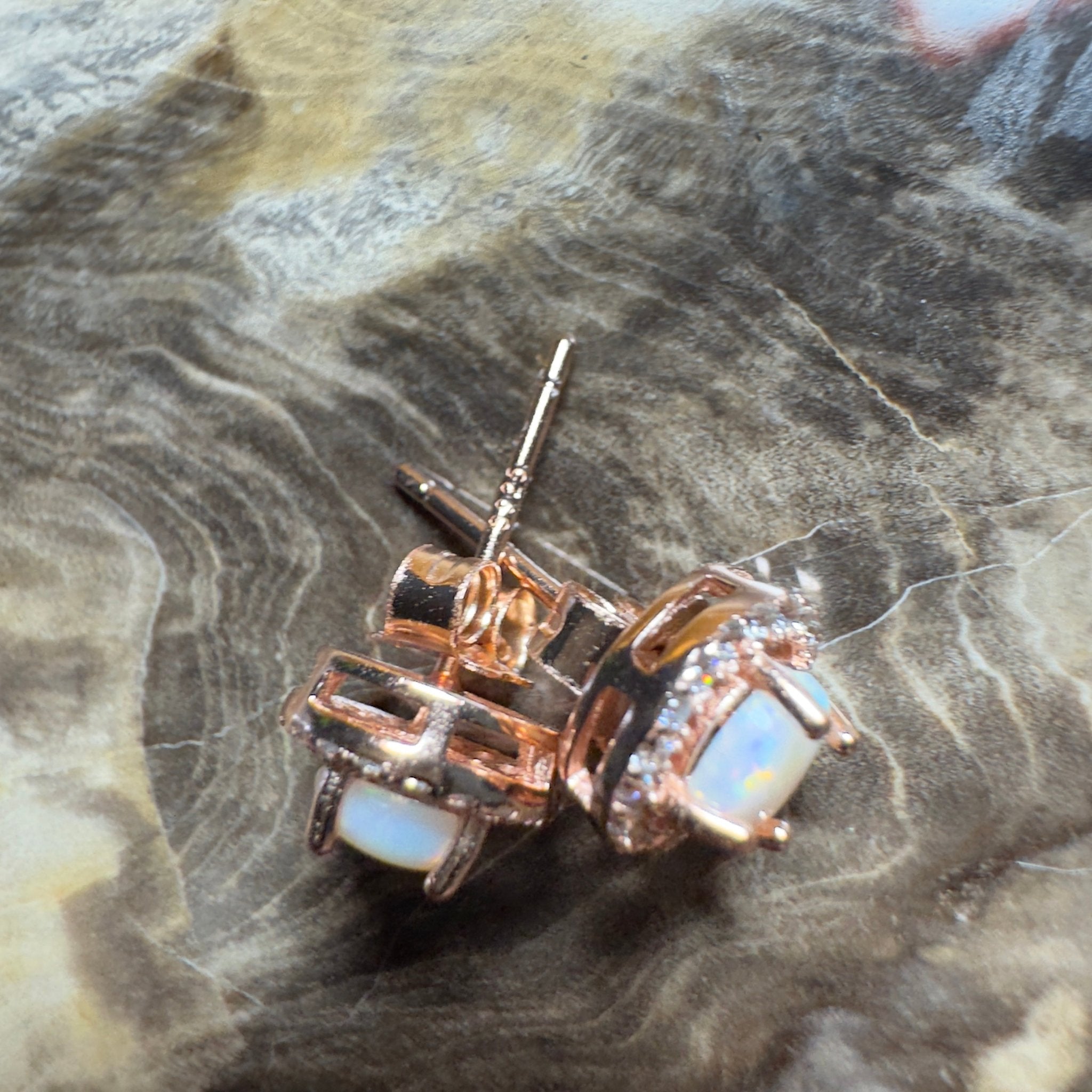 Red Desert Wonders ~ 0.8ct Coober Pedy Opal Rose Gold Coated Sterling Silver Earrings