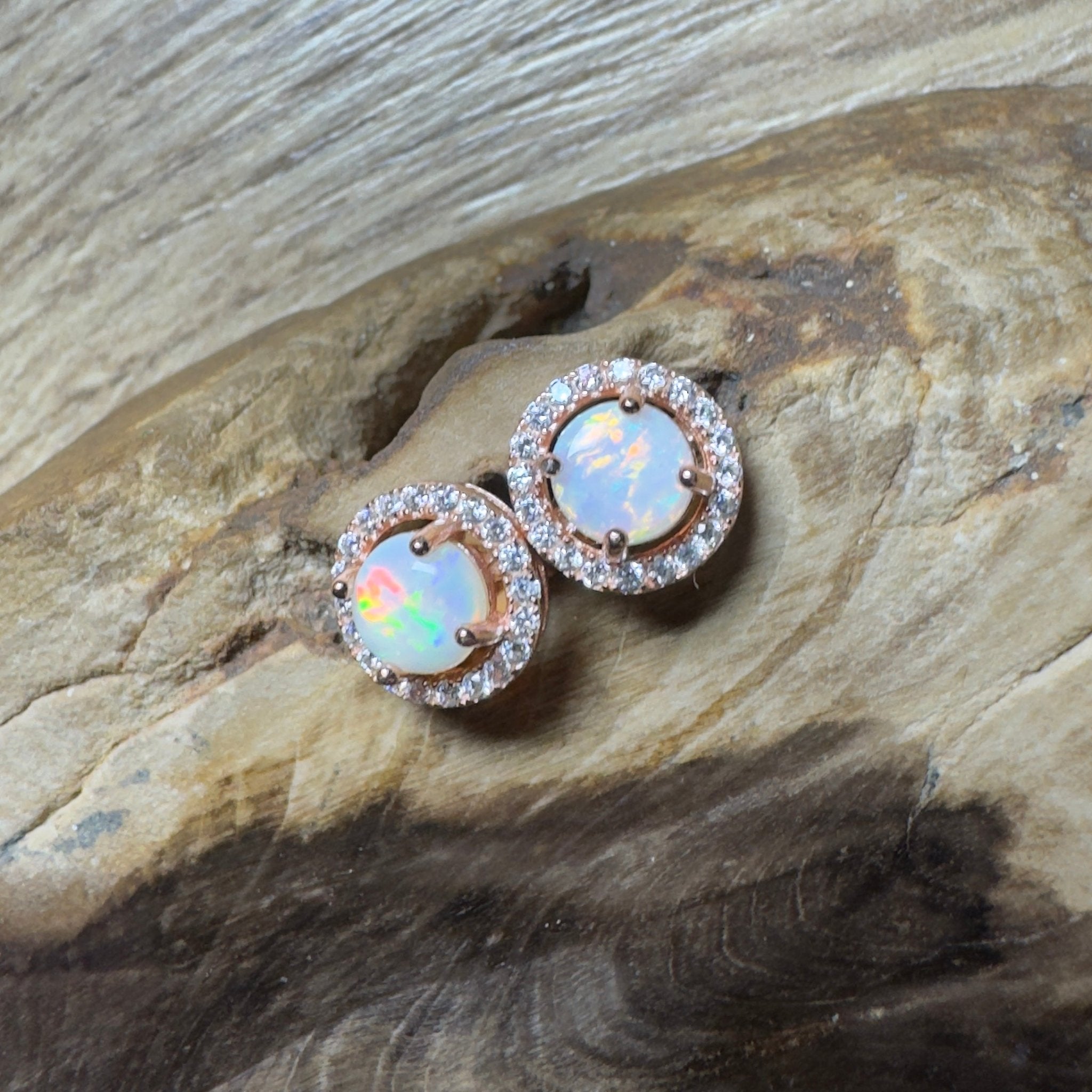 Red Desert Wonders ~ 0.8ct Coober Pedy Opal Rose Gold Coated Sterling Silver Earrings