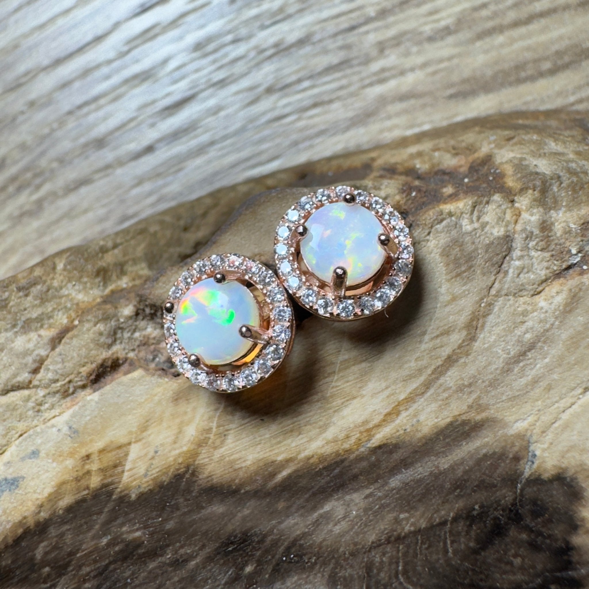 Red Desert Wonders ~ 0.8ct Coober Pedy Opal Rose Gold Coated Sterling Silver Earrings