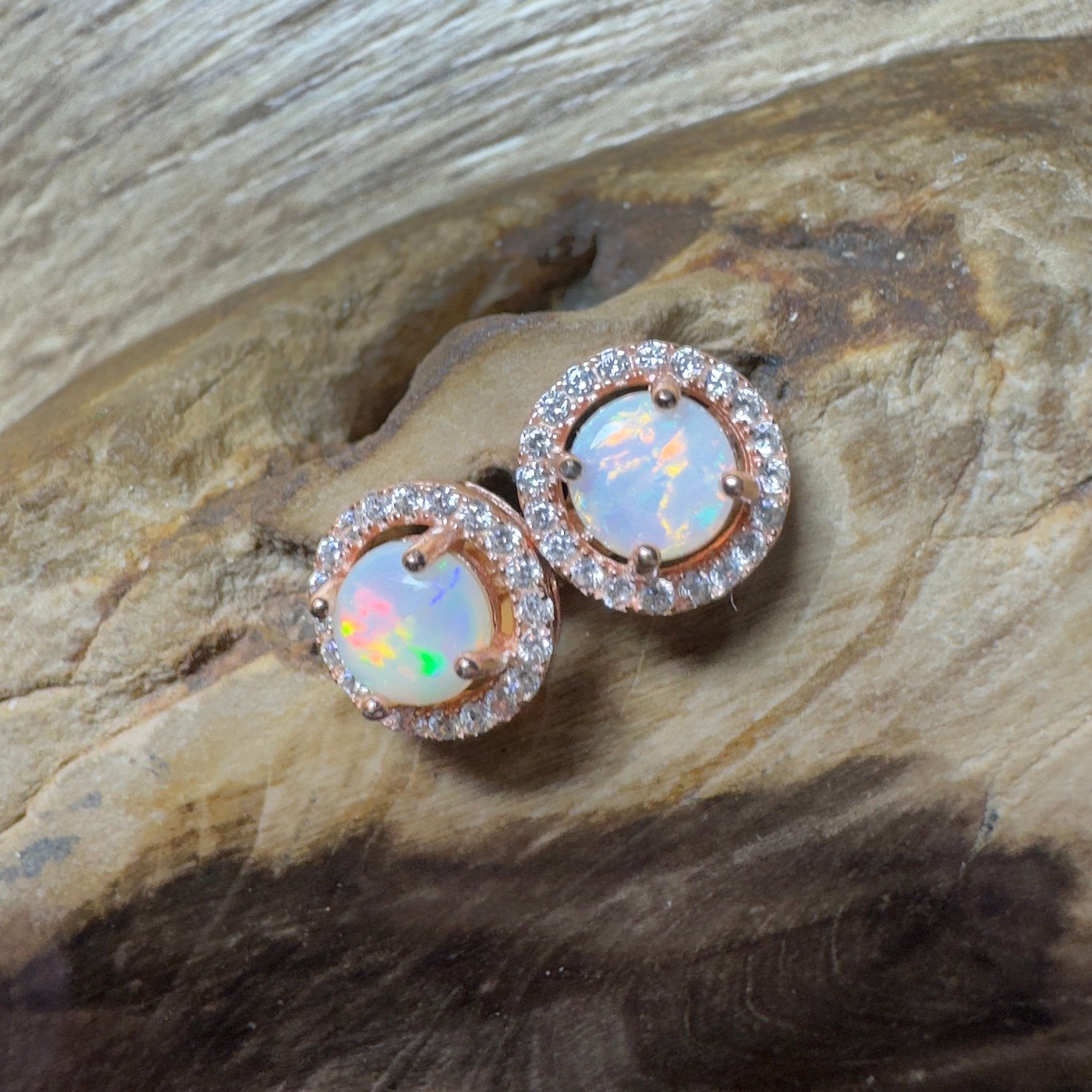 Red Desert Wonders ~ 0.8ct Coober Pedy Opal Rose Gold Coated Sterling Silver Earrings