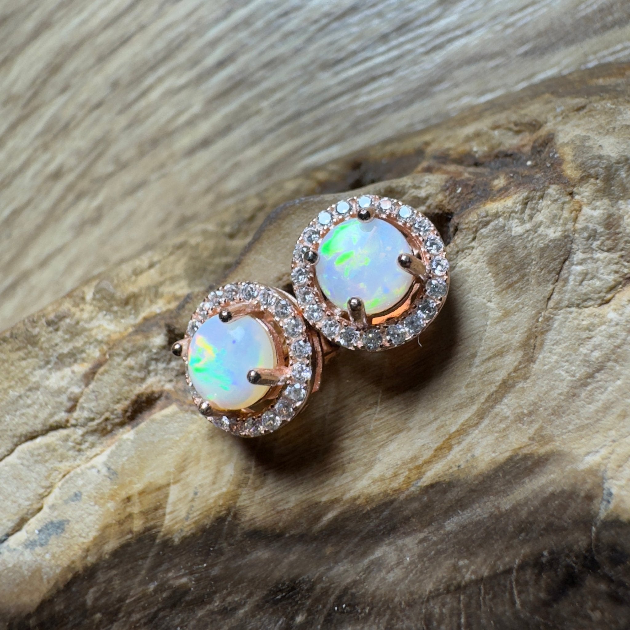 Red Desert Wonders ~ 0.8ct Coober Pedy Opal Rose Gold Coated Sterling Silver Earrings