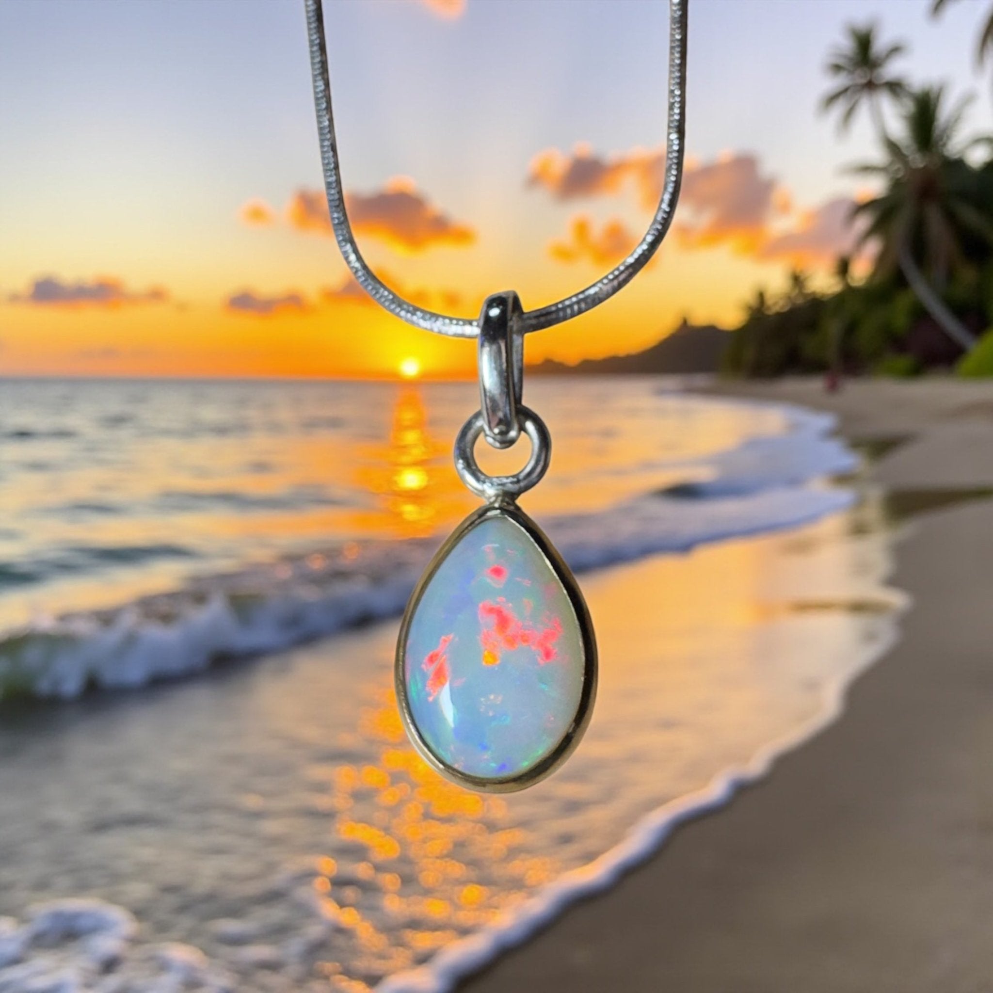 Red Ridge White ~ 2.7ct Solid Lightning Ridge White Opal Two - tone 9ct Gold and 925 Sterling Silver Pendant Necklace