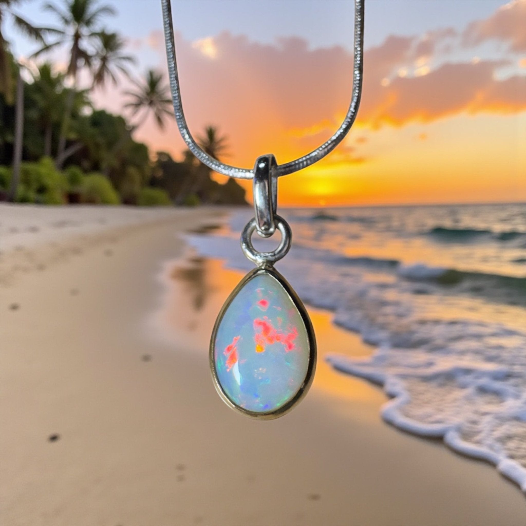 Red Ridge White ~ 2.7ct Solid Lightning Ridge White Opal Two - tone 9ct Gold and 925 Sterling Silver Pendant Necklace