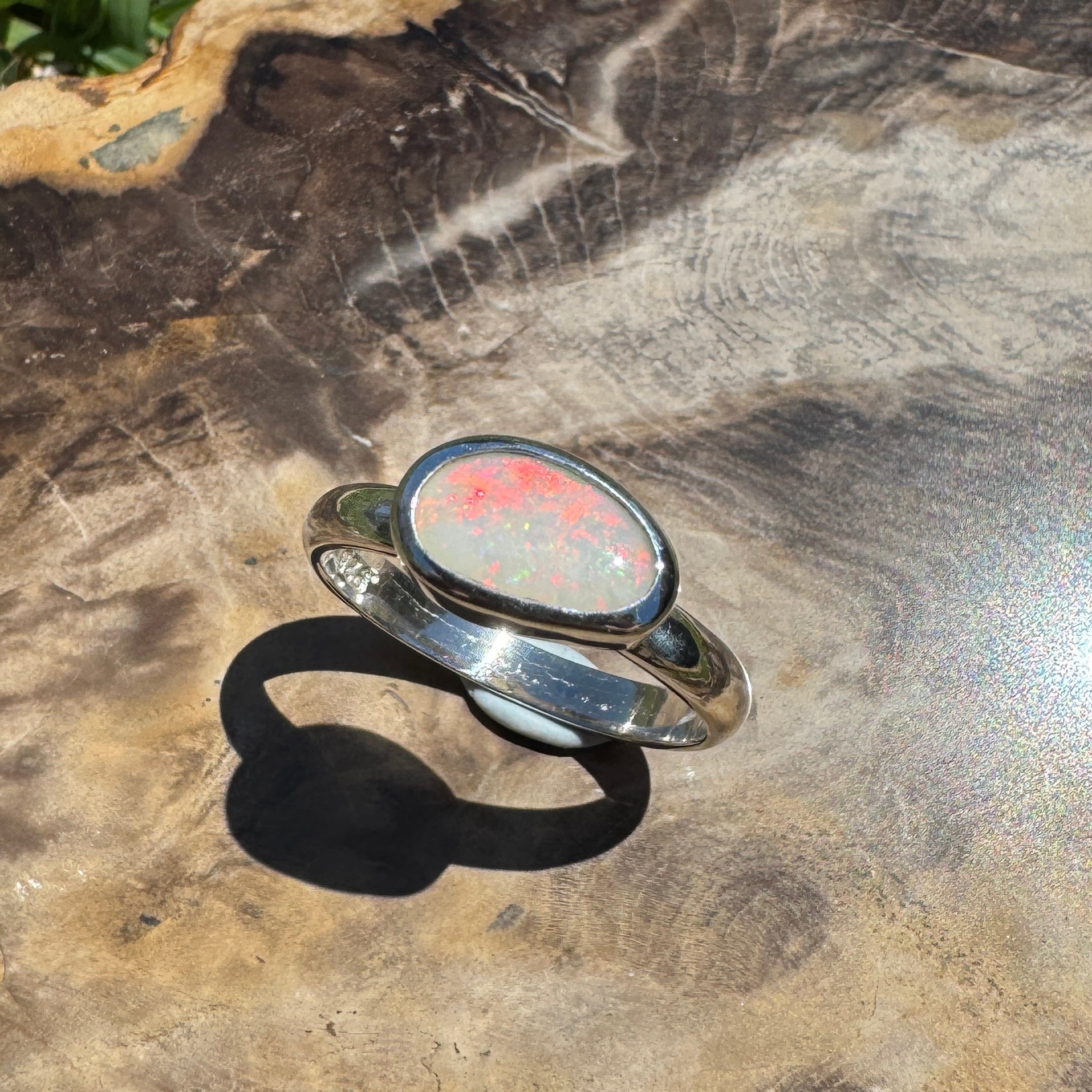Red Sky Glow ~ 0.9ct Solid Coober Pedy Opal 925 Silver Ring