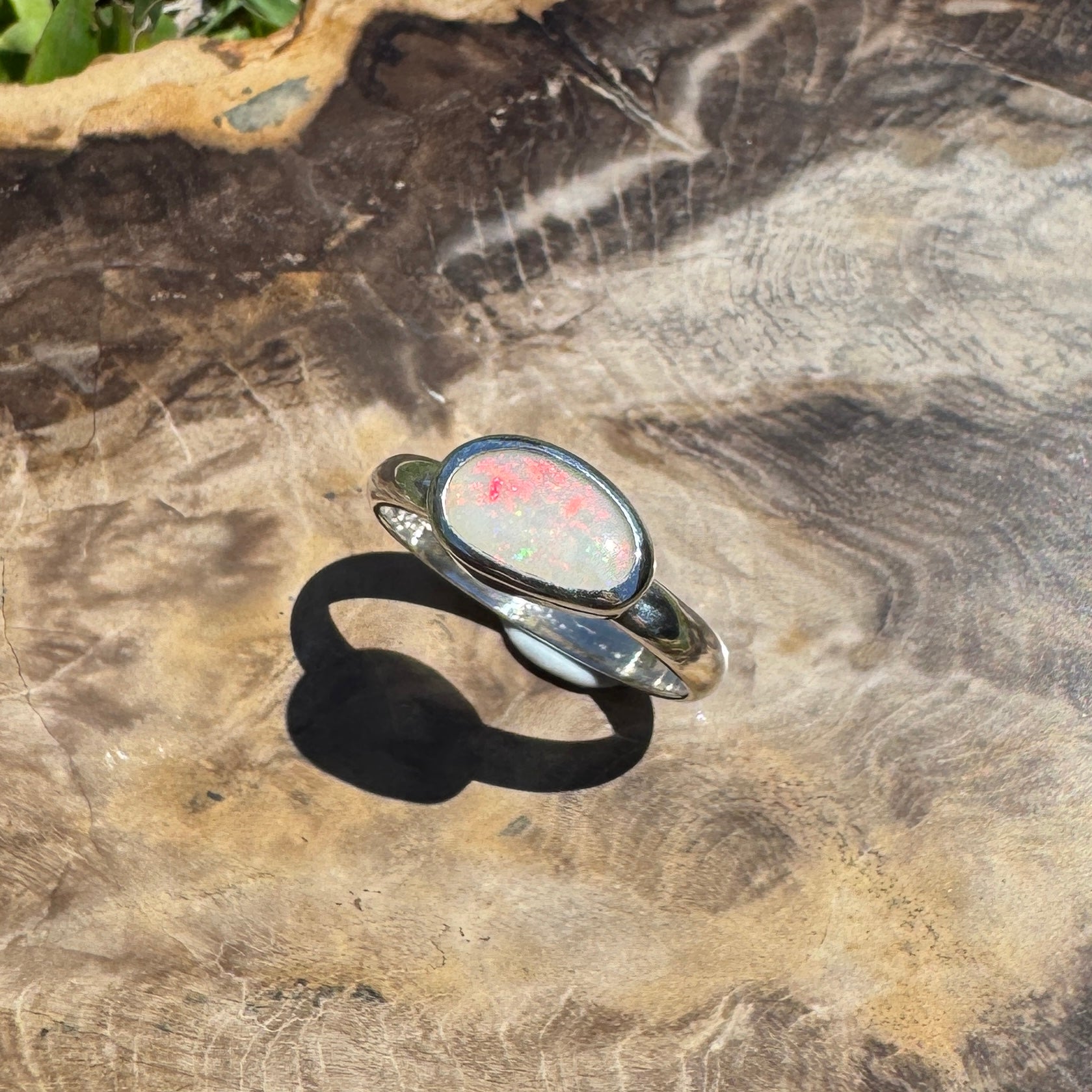 Red Sky Glow ~ 0.9ct Solid Coober Pedy Opal 925 Silver Ring