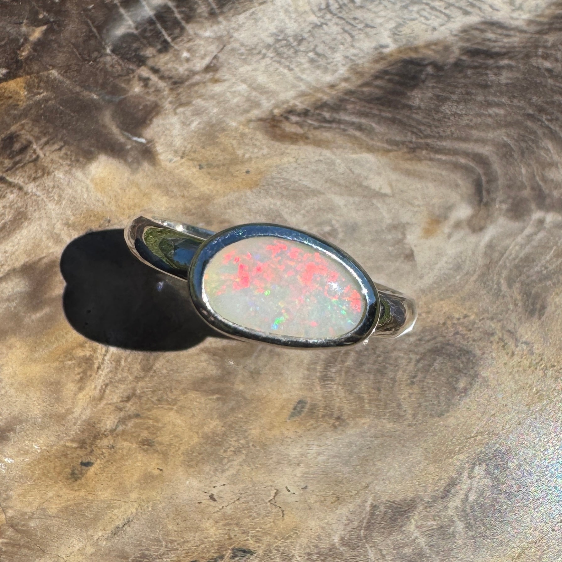 Red Sky Glow ~ 0.9ct Solid Coober Pedy Opal 925 Silver Ring