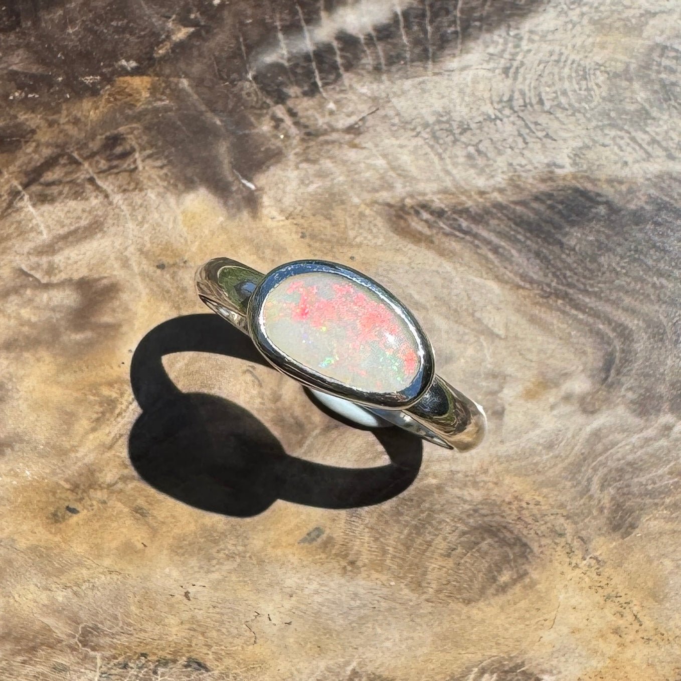 Red Sky Glow ~ 0.9ct Solid Coober Pedy Opal 925 Silver Ring