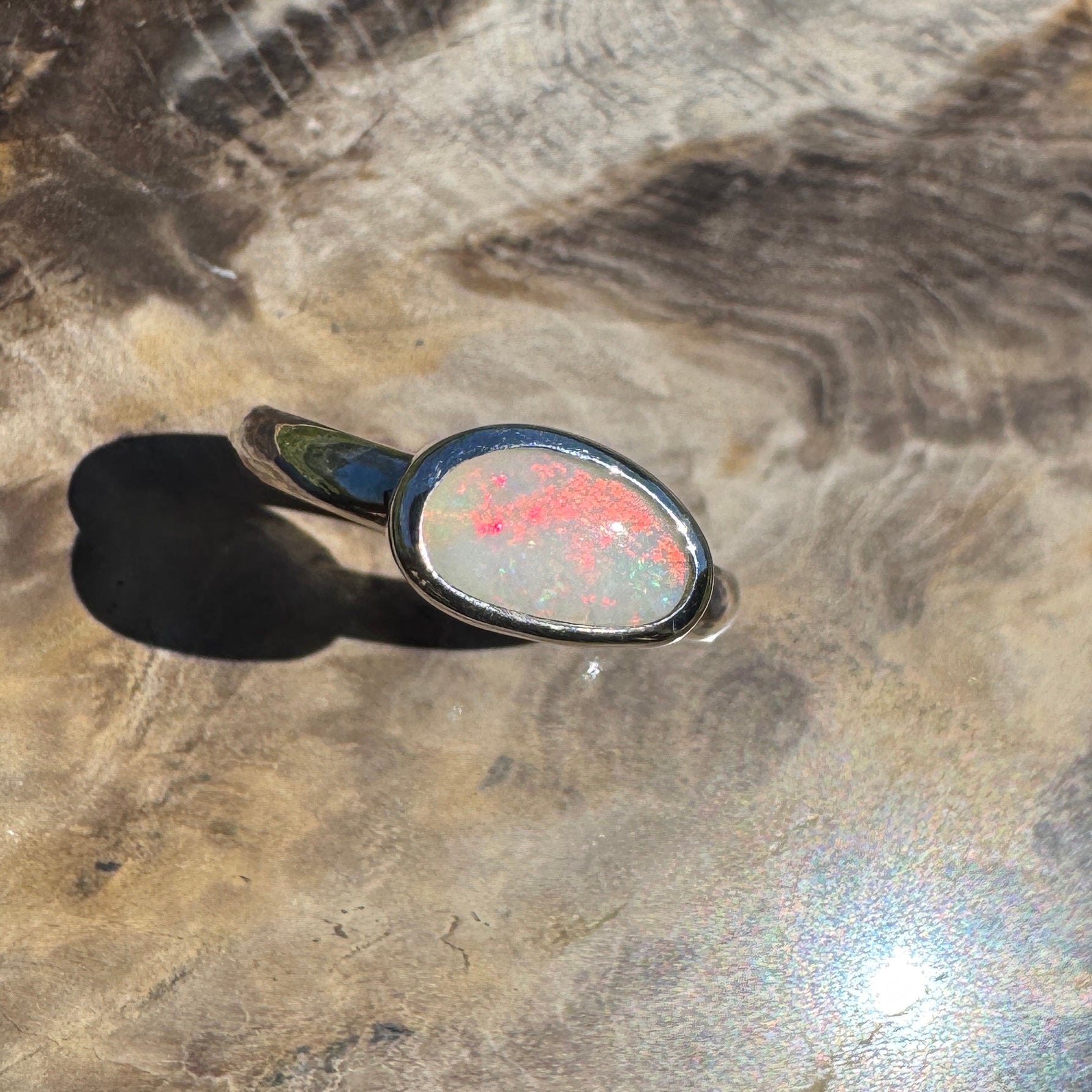 Red Sky Glow ~ 0.9ct Solid Coober Pedy Opal 925 Silver Ring