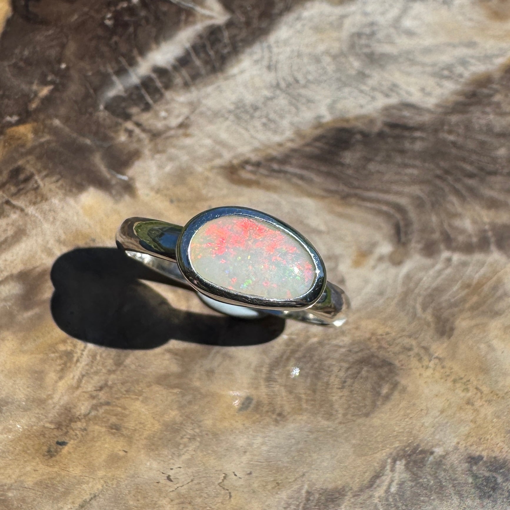 Red Sky Glow ~ 0.9ct Solid Coober Pedy Opal 925 Silver Ring