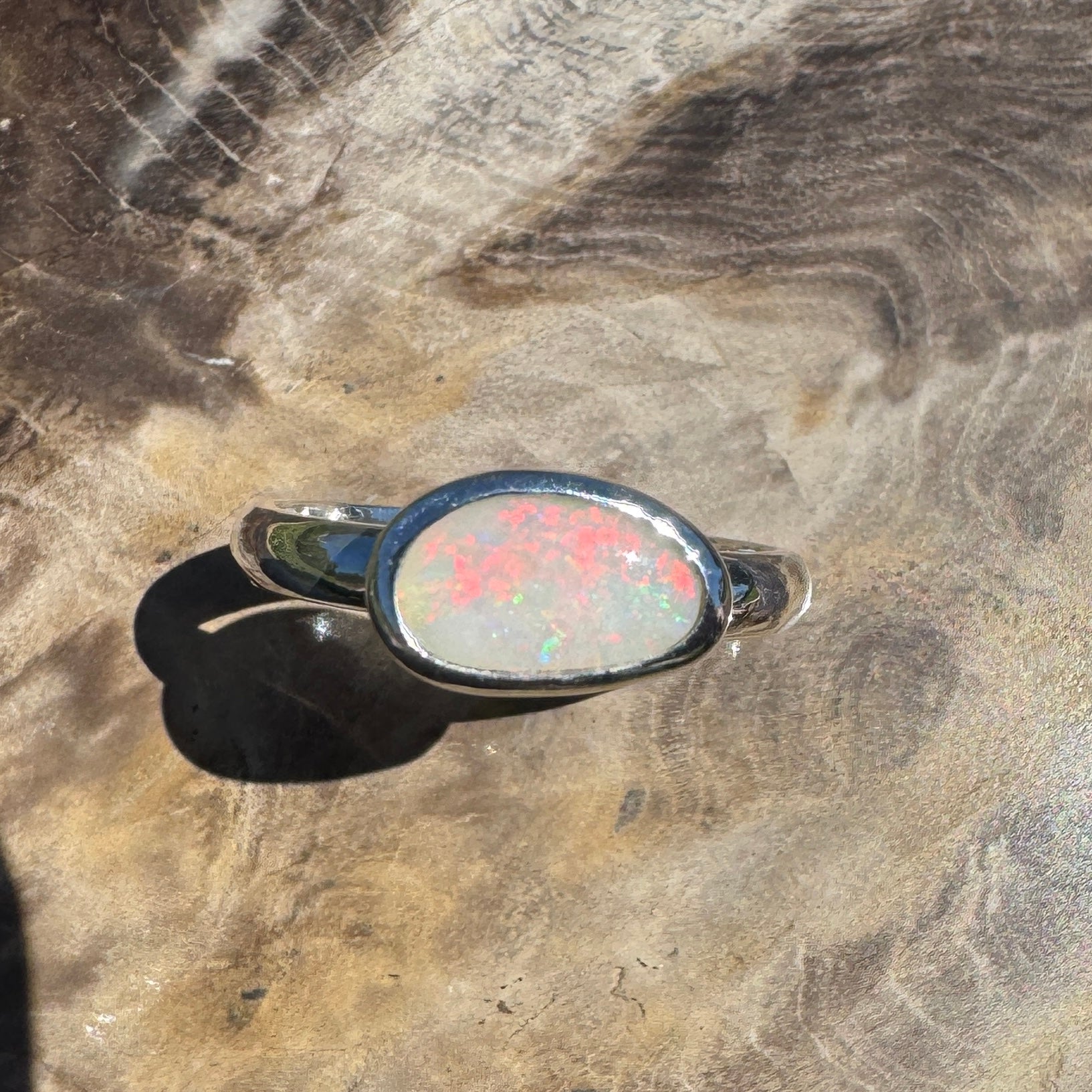 Red Sky Glow ~ 0.9ct Solid Coober Pedy Opal 925 Silver Ring