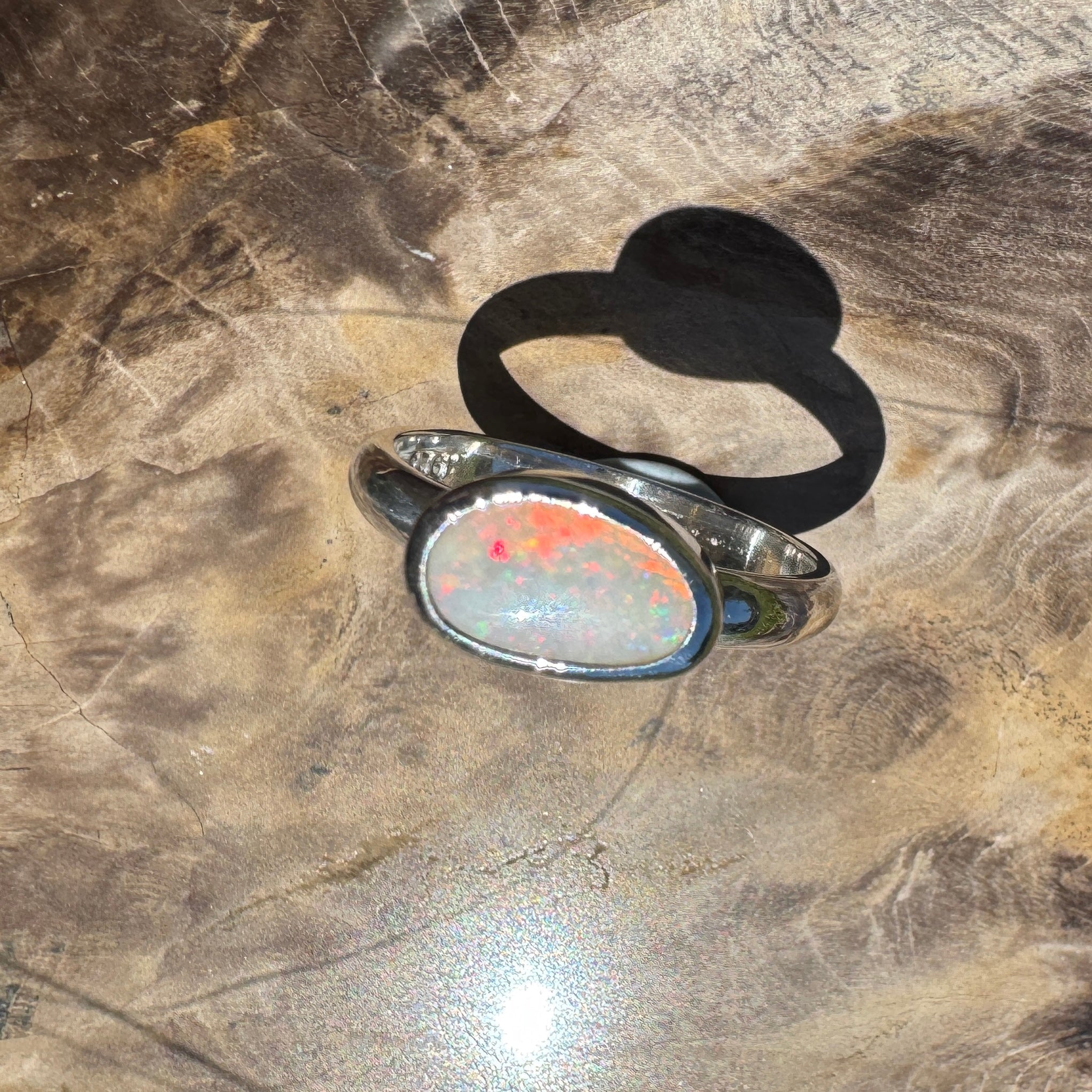 Red Sky Glow ~ 0.9ct Solid Coober Pedy Opal 925 Silver Ring