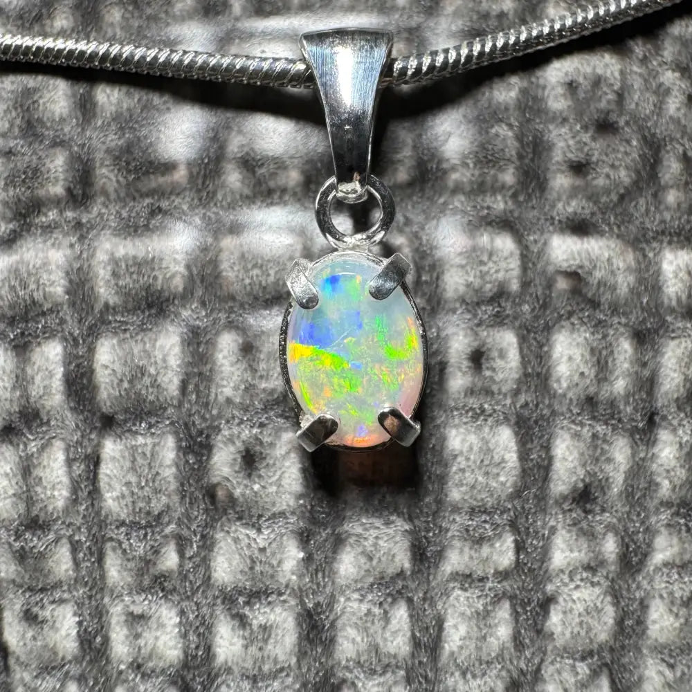 'Reef Radiance' ~ Handcrafted 0.6ct Solid Lightning Ridge Opal 925 Sterling Silver Pendant