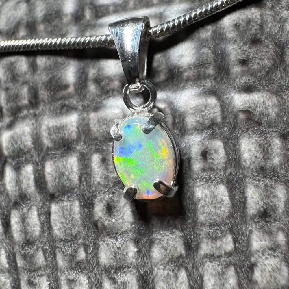 'Reef Radiance' ~ Handcrafted 0.6ct Solid Lightning Ridge Opal 925 Sterling Silver Pendant