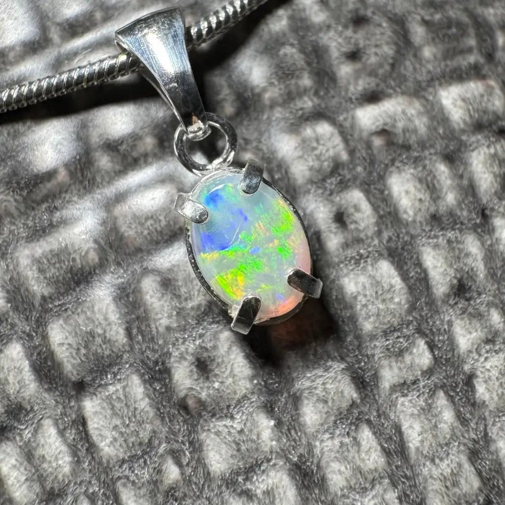 'Reef Radiance' ~ Handcrafted 0.6ct Solid Lightning Ridge Opal 925 Sterling Silver Pendant