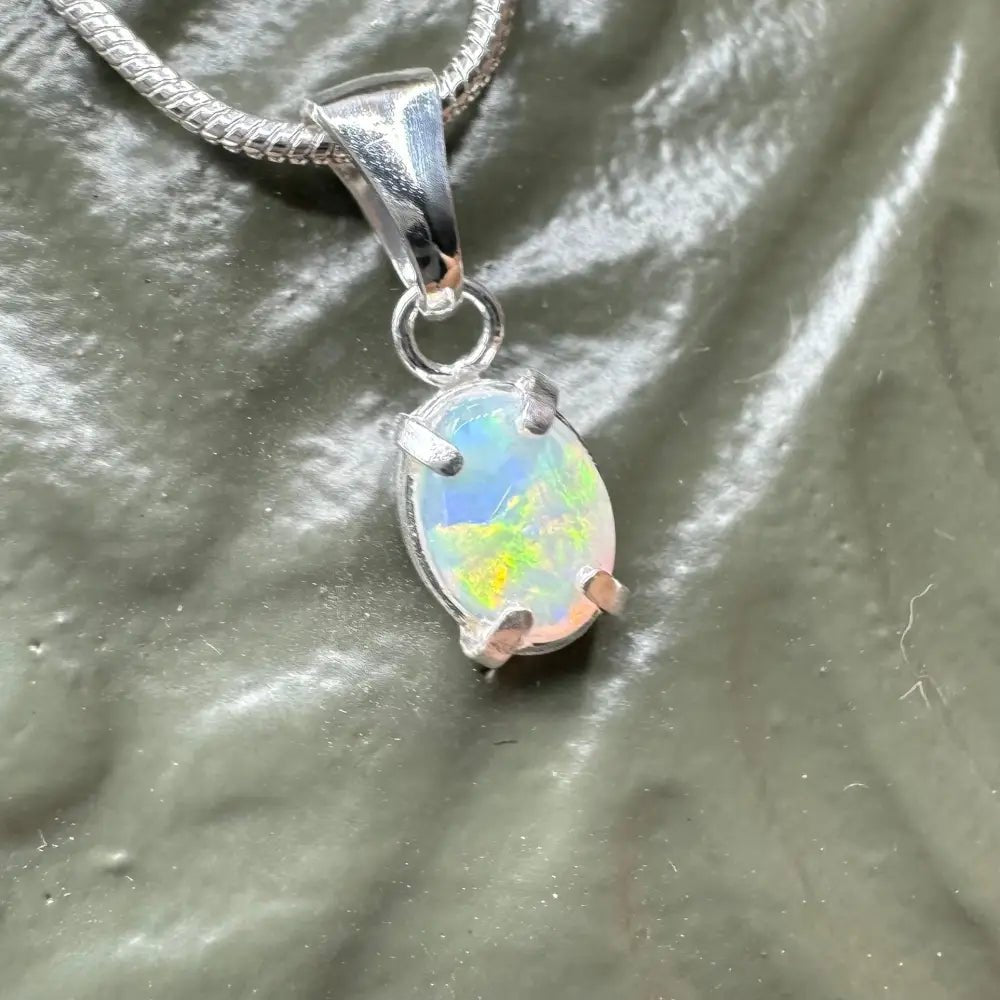 'Reef Radiance' ~ Handcrafted 0.6ct Solid Lightning Ridge Opal 925 Sterling Silver Pendant
