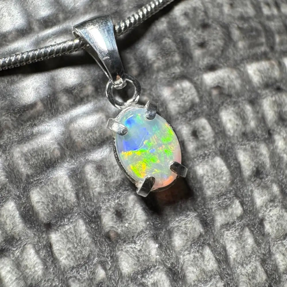'Reef Radiance' ~ Handcrafted 0.6ct Solid Lightning Ridge Opal 925 Sterling Silver Pendant