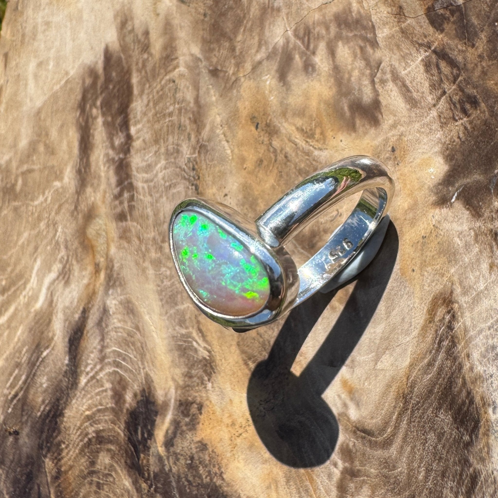 Ridge Horizon - 2ct Solid Lightning Ridge Crystal Opal Sterling Silver Ring