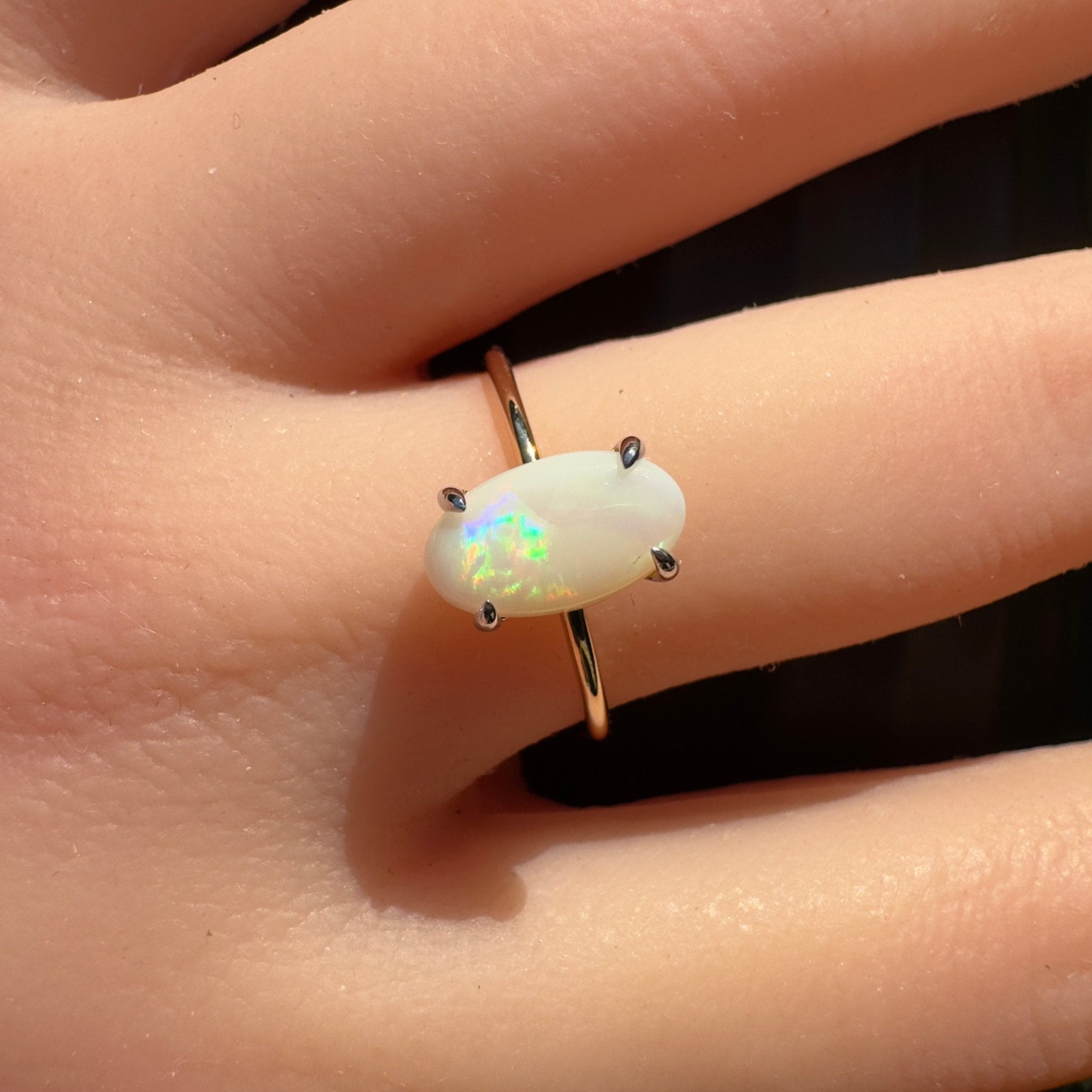 Rolling Colours of Coober ~ 0.9ct Solid Coober Pedy Opal 9ct Yellow Gold Ring