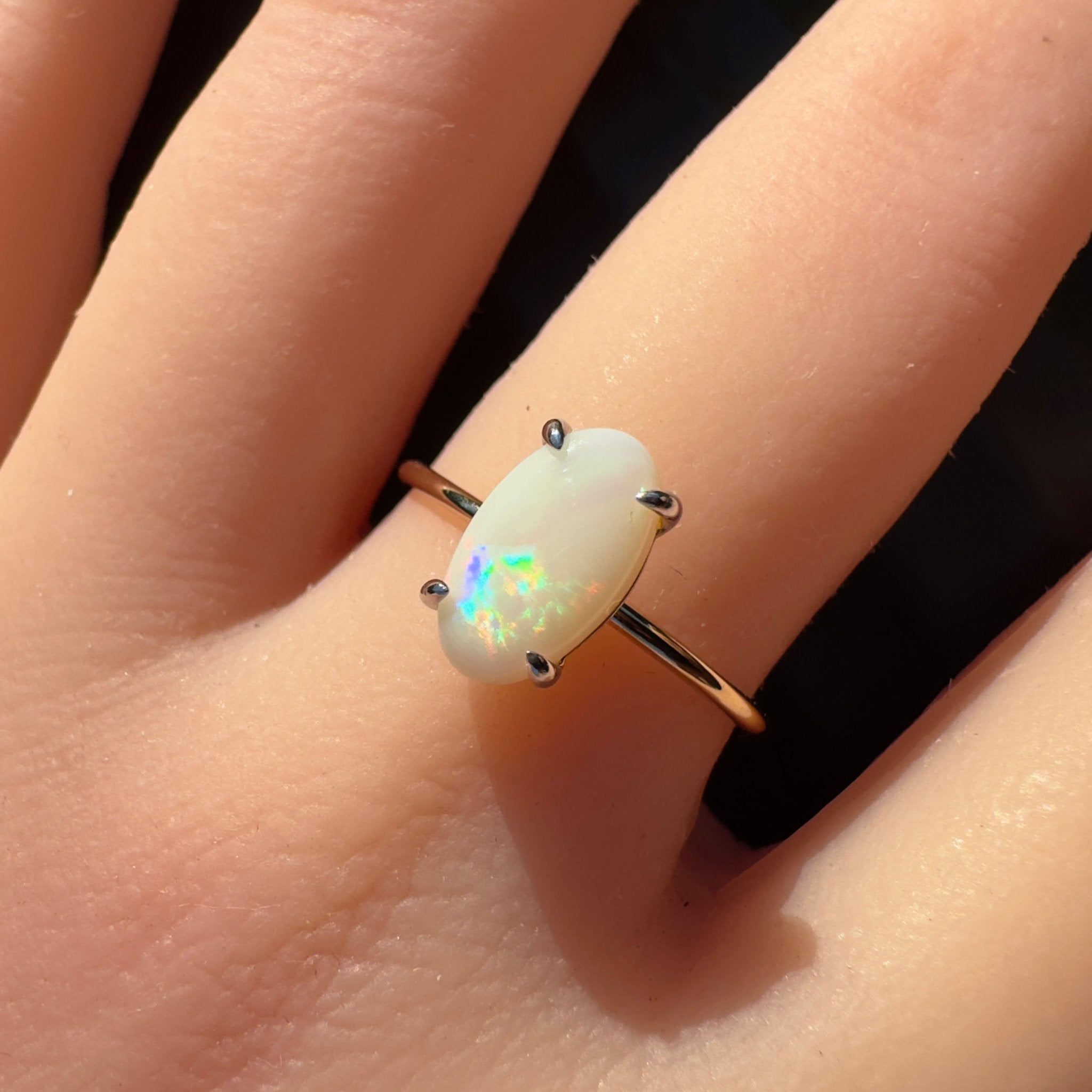 Rolling Colours of Coober ~ 0.9ct Solid Coober Pedy Opal 9ct Yellow Gold Ring