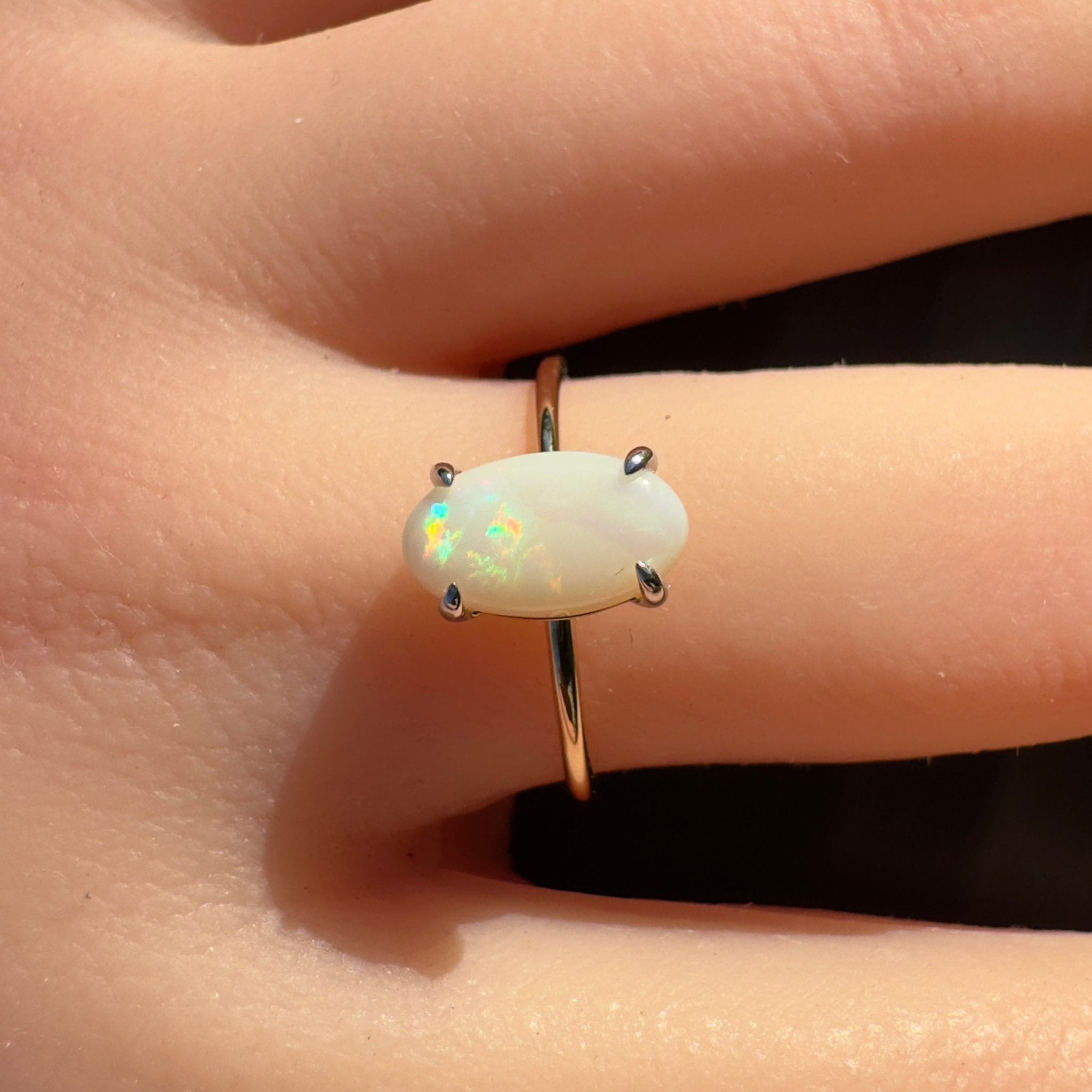 Rolling Colours of Coober ~ 0.9ct Solid Coober Pedy Opal 9ct Yellow Gold Ring