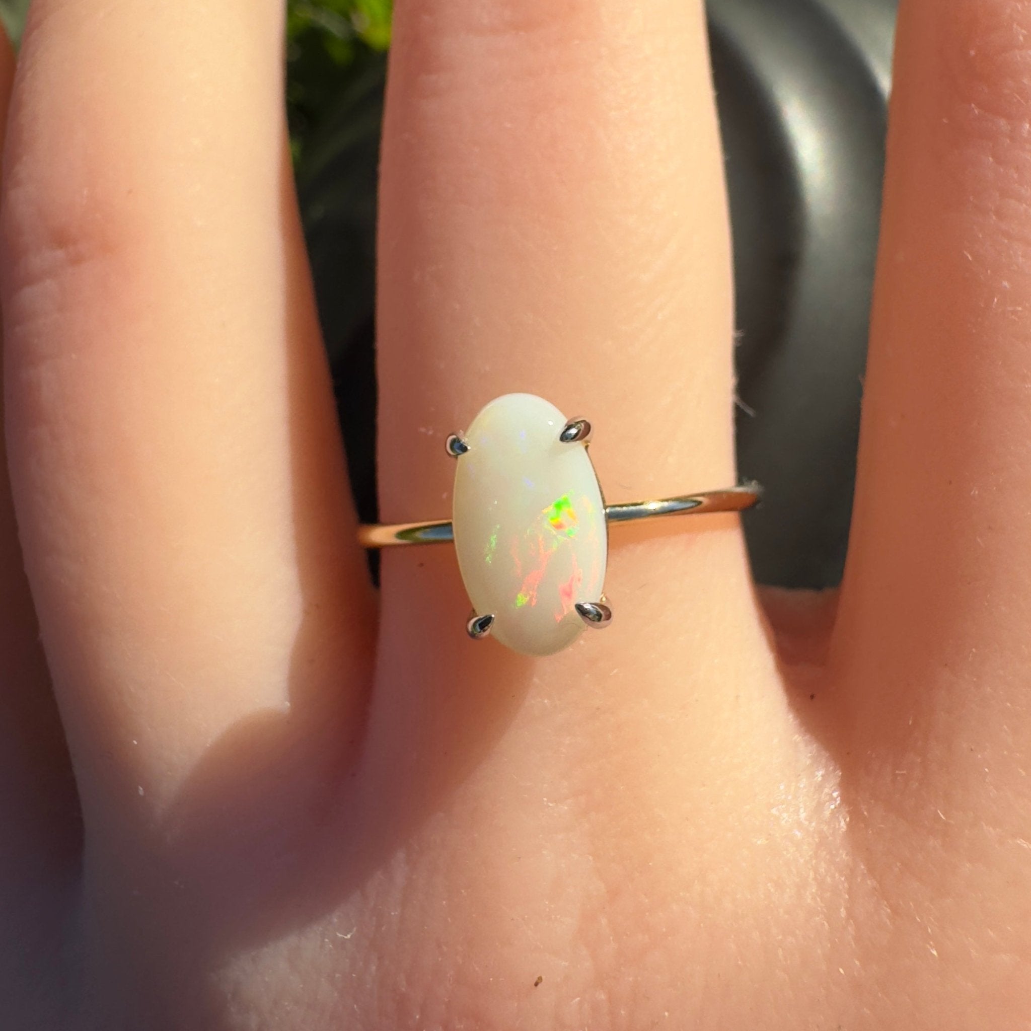 Rolling Colours of Coober ~ 0.9ct Solid Coober Pedy Opal 9ct Yellow Gold Ring