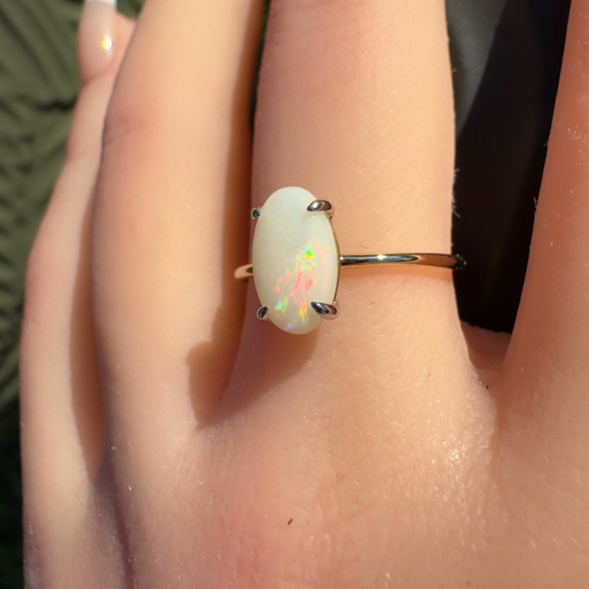 Rolling Colours of Coober ~ 0.9ct Solid Coober Pedy Opal 9ct Yellow Gold Ring